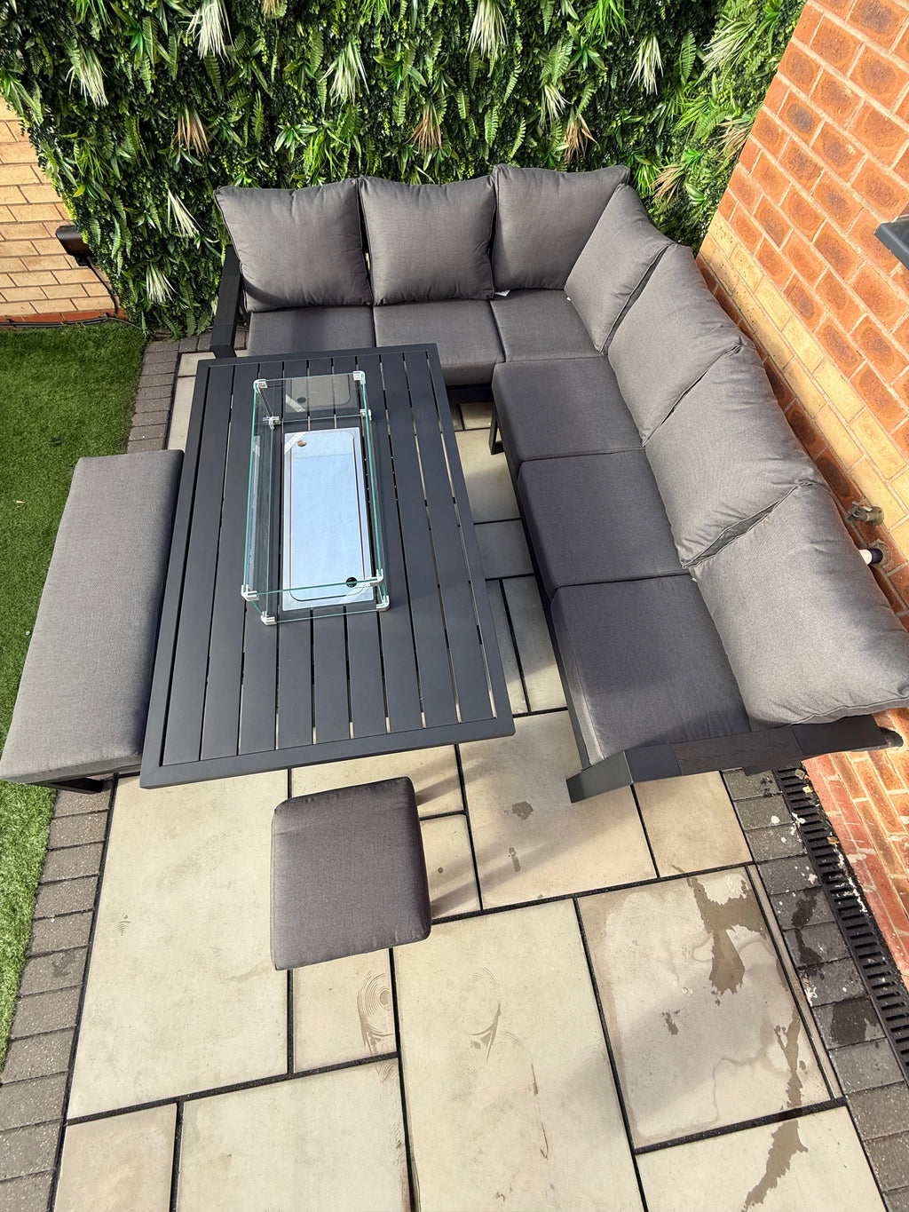 The Ivy 🌿 5 Pcs Aluminium Corner Dining Set Black - Fire-pit Table