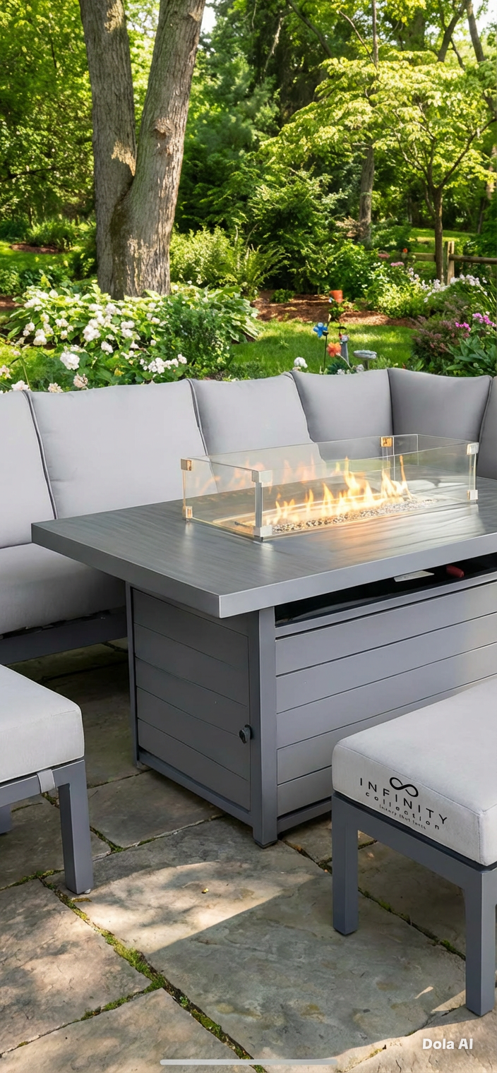 The Meadow 🌿 5 Pcs Aluminium Dining Set Light Grey - Fire-pit Table