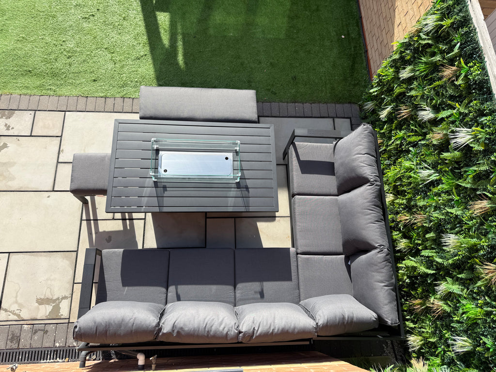 The Ivy 🌿 5 Pcs Aluminium Corner Dining Set Black - Fire-pit Table