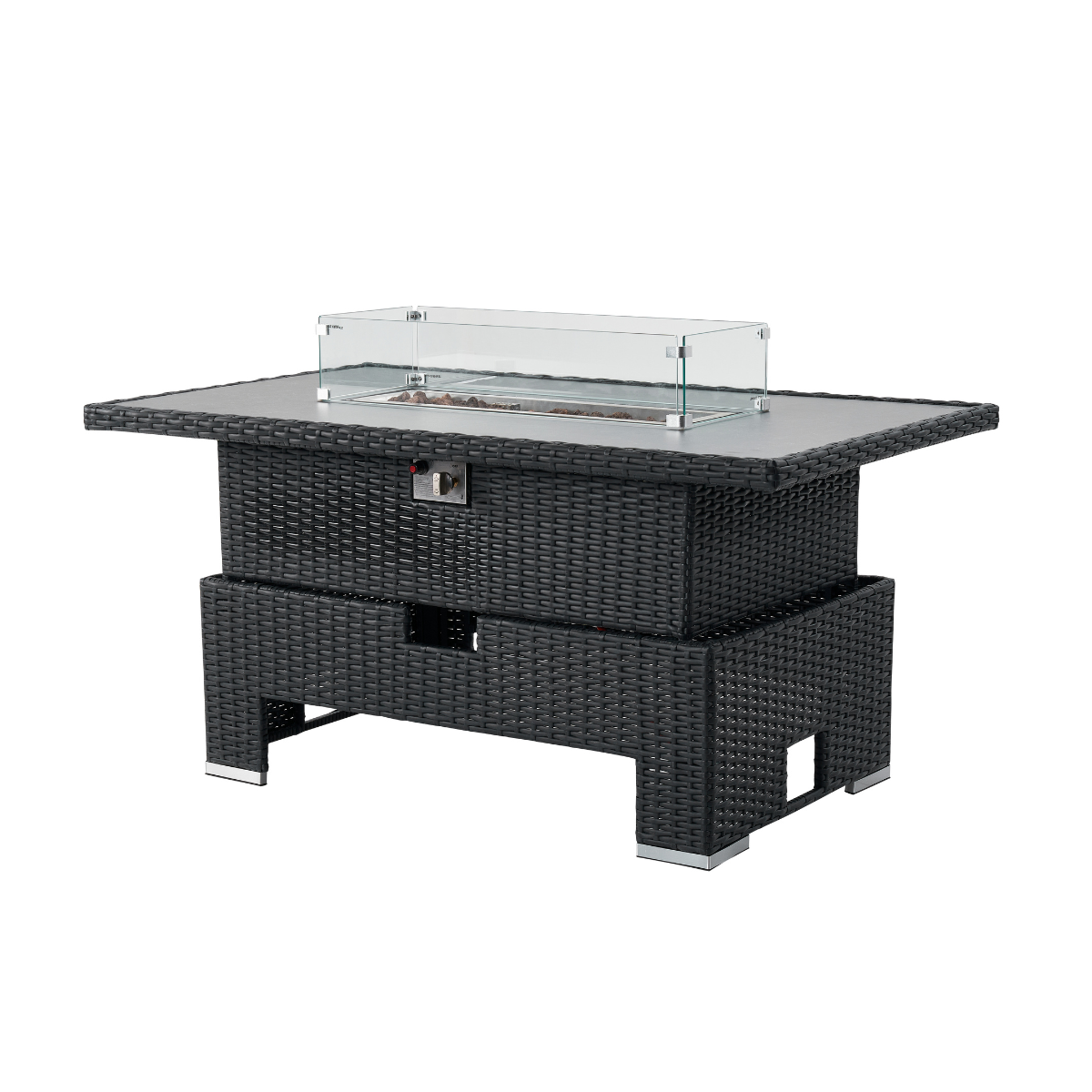 THE BLOSSOM 🌿 6 PCS OUTDOOR RATTAN DINING SET BLACK - FIREPIT RISE AND FALL TABLE