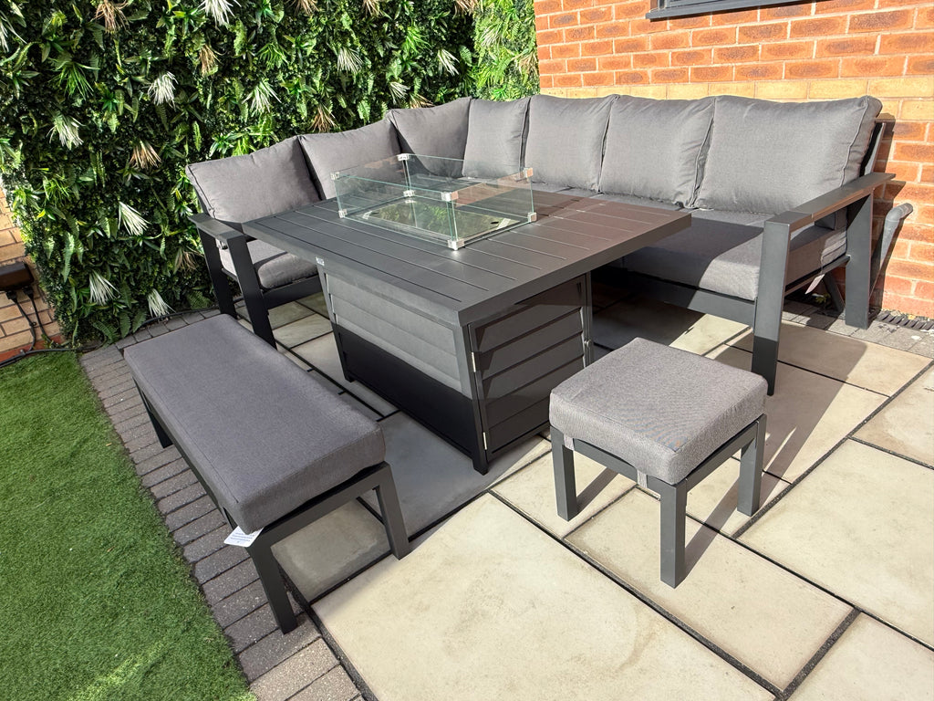 The Ivy 🌿 5 Pcs Aluminium Corner Dining Set Black - Fire-pit Table