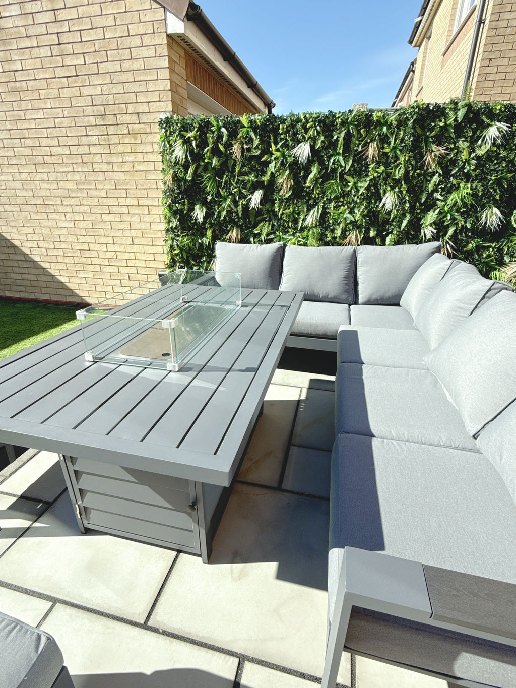 The Meadow 🌿 5 Pcs Aluminium Dining Set Light Grey - Fire-pit Table
