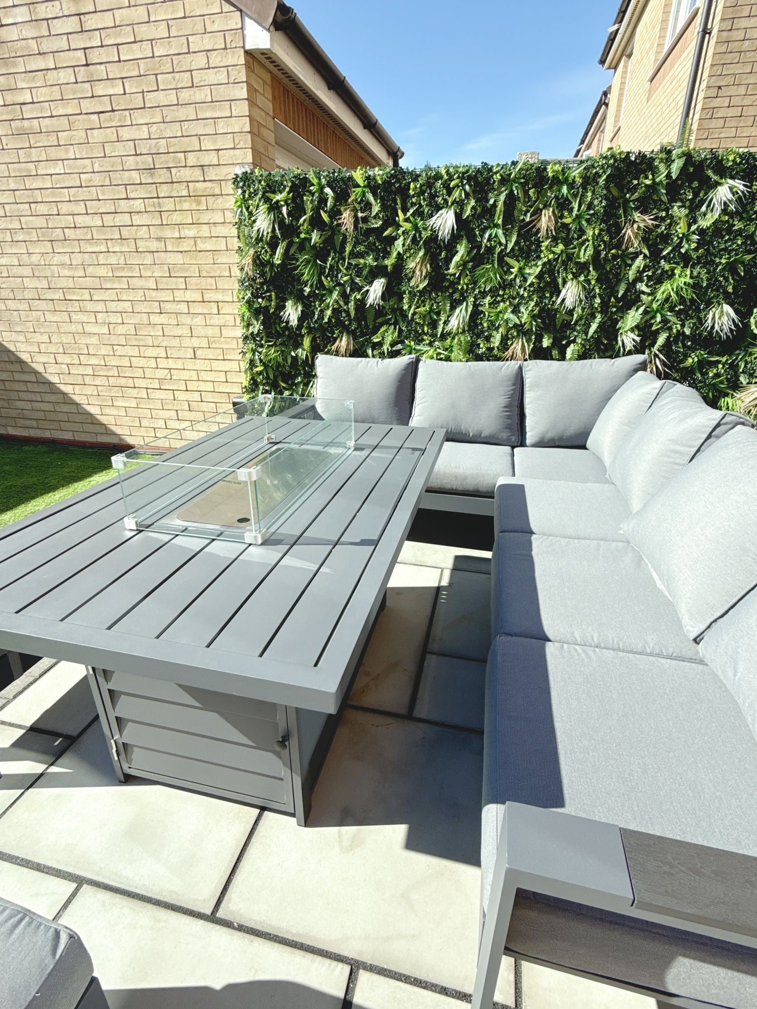 The Meadow 🌿 5 Pcs Aluminium Dining Set Light Grey - Fire-pit Table