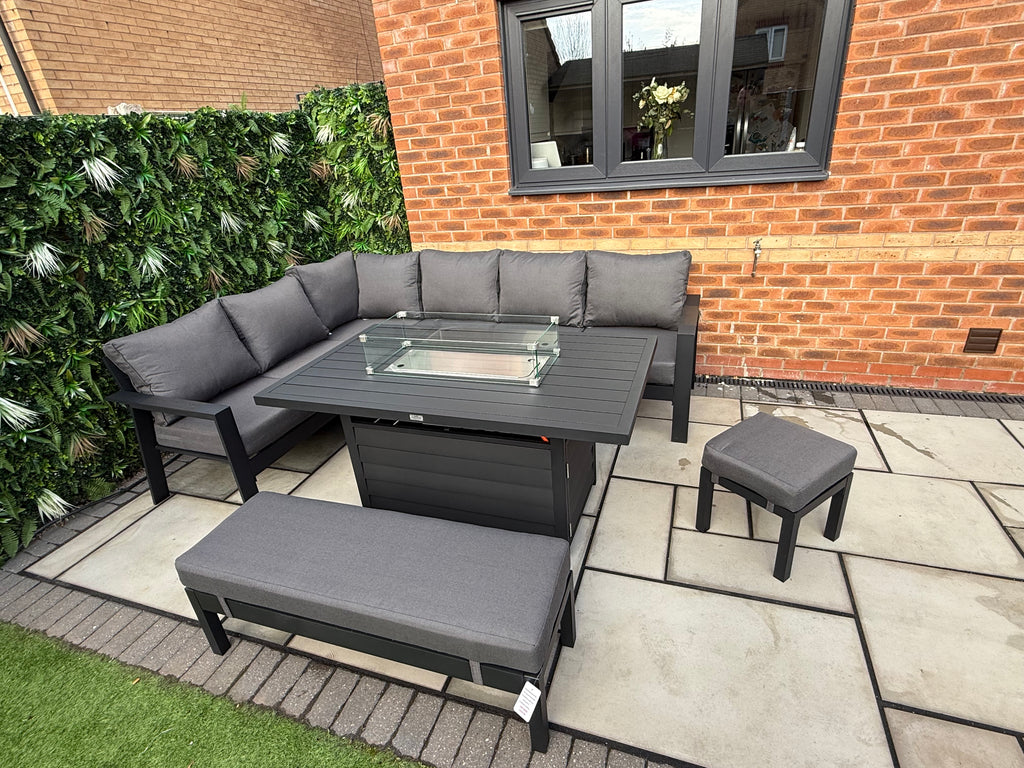 The Ivy 🌿 5 Pcs Aluminium Corner Dining Set Black - Fire-pit Table