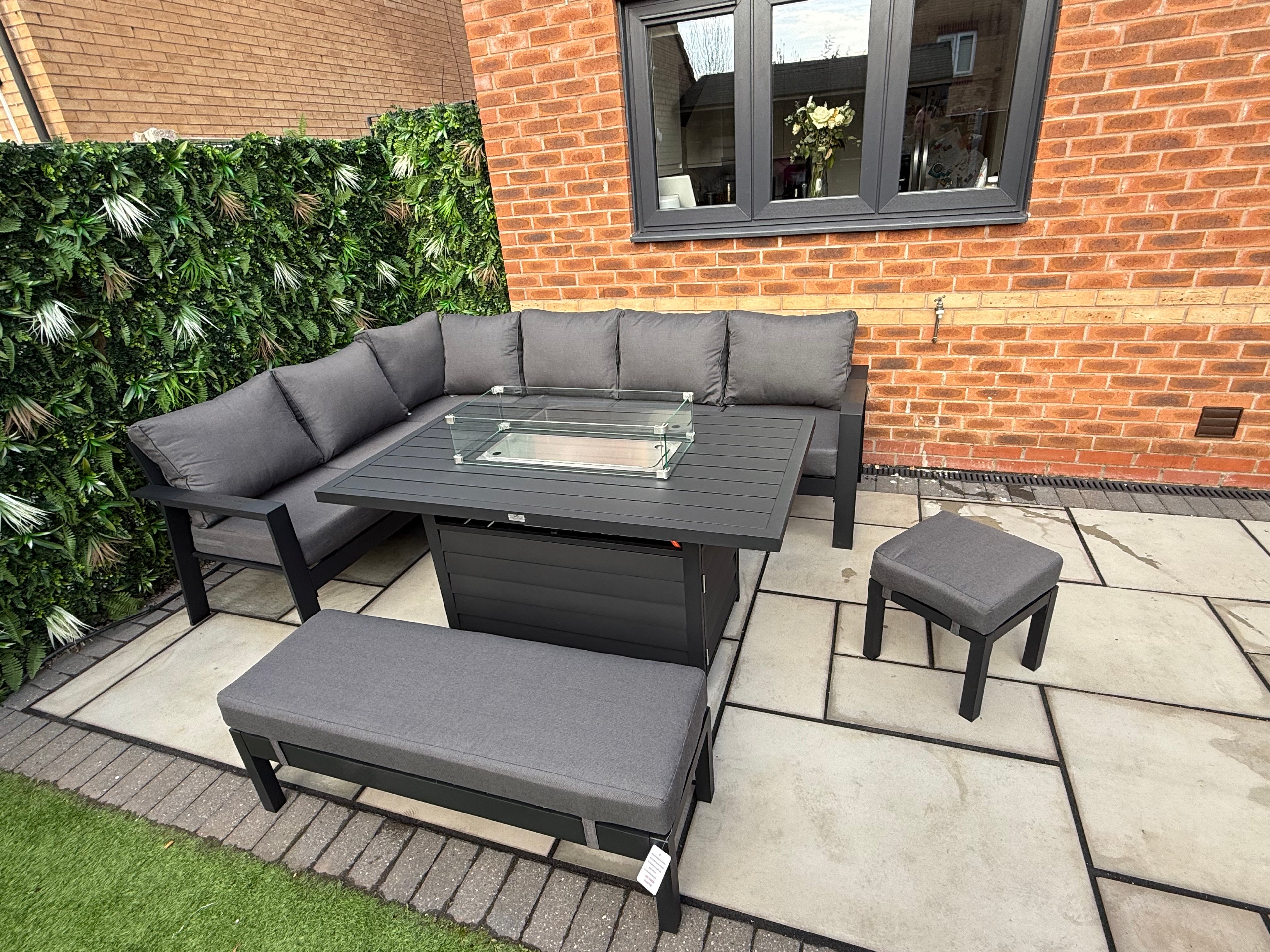 The Ivy 🌿 5 Pcs Aluminium Corner Dining Set Black - Fire-pit Table