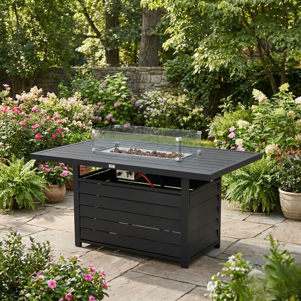 The Ivy 🌿 5 Pcs Aluminium Corner Dining Set Black - Fire-pit Table