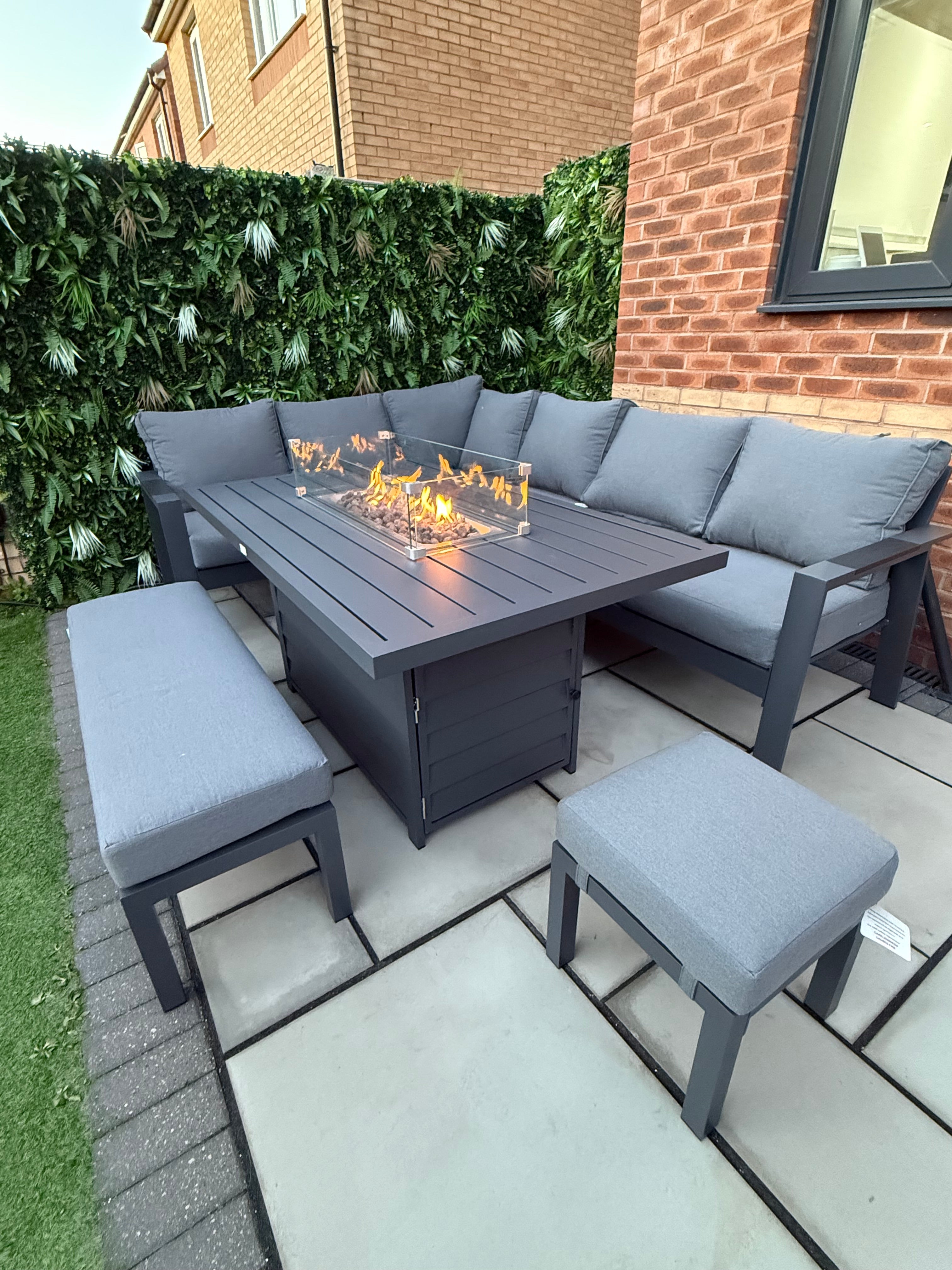 The Meadow 🌿 5 Pcs Aluminium Dining Set Light Grey - Fire-pit Table