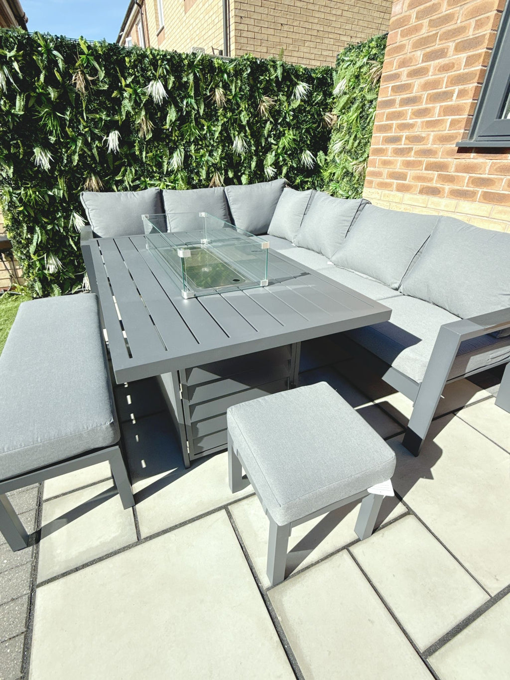 The Meadow 🌿 5 Pcs Aluminium Dining Set Light Grey - Fire-pit Table