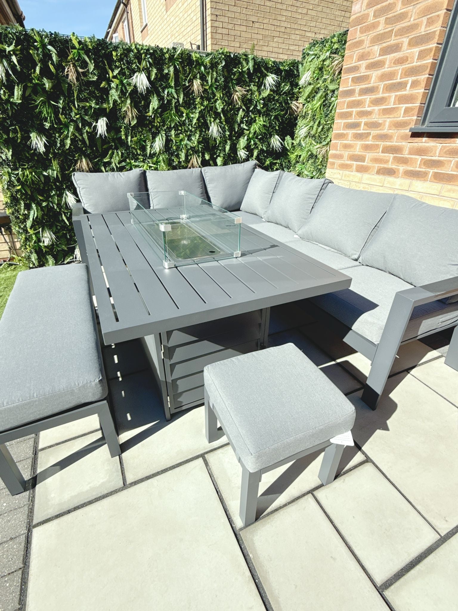 The Meadow 🌿 5 Pcs Aluminium Dining Set Light Grey - Fire-pit Table