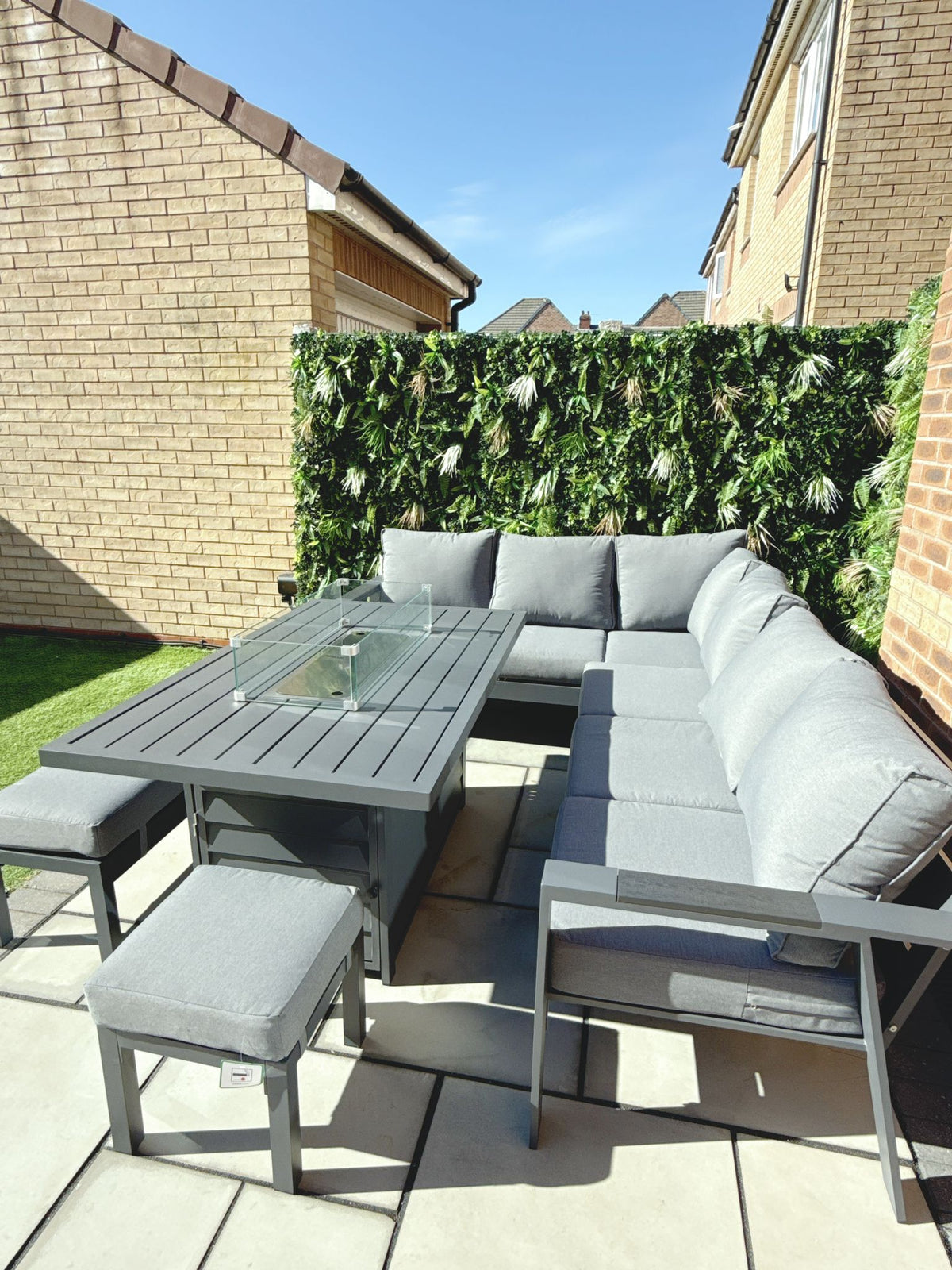 The Meadow 🌿 5 Pcs Aluminium Dining Set Light Grey - Fire-pit Table