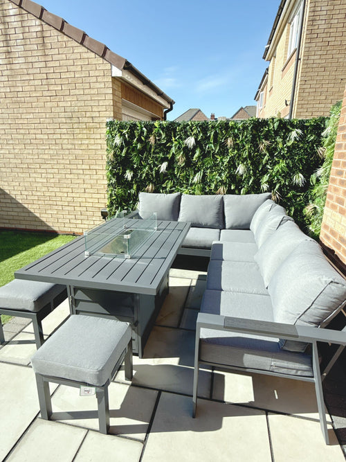 The Meadow 🌿 5 Pcs Aluminium Dining Set Light Grey - Fire-pit Table