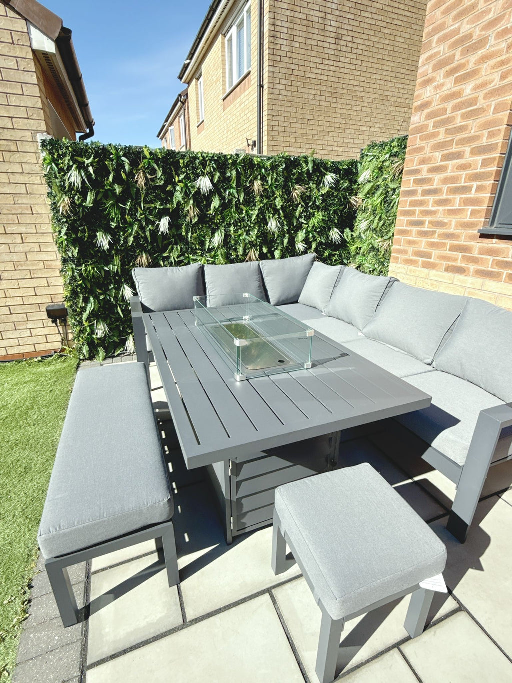 The Meadow 🌿 5 Pcs Aluminium Dining Set Light Grey - Fire-pit Table