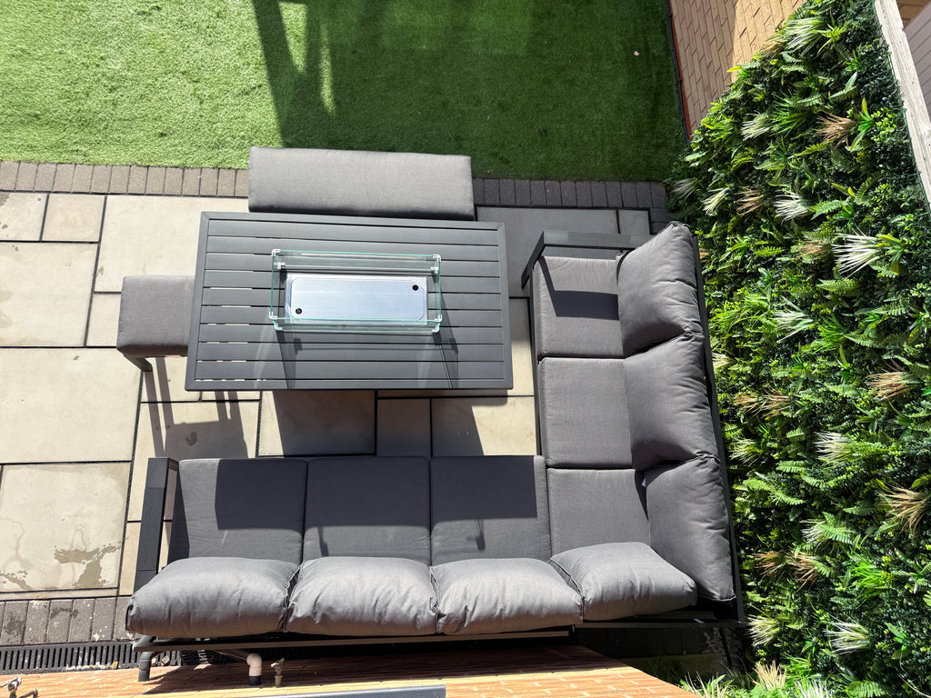 The Ivy 🌿 5 Pcs Aluminium Corner Dining Set Black - Fire-pit Table
