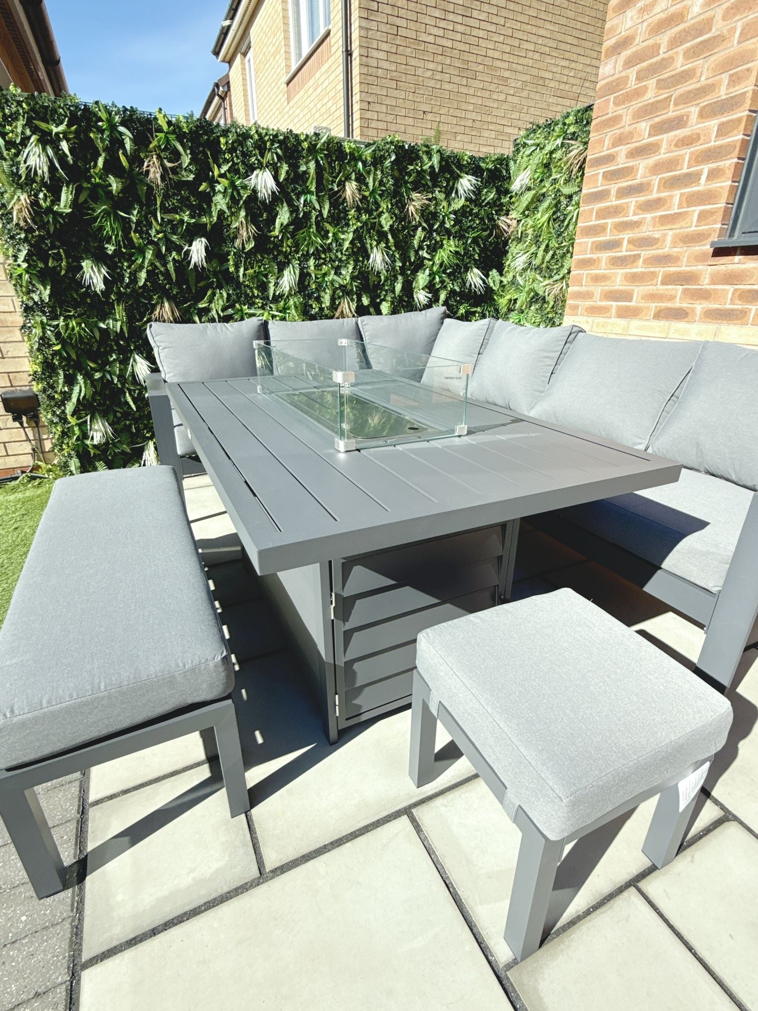 The Meadow 🌿 5 Pcs Aluminium Dining Set Light Grey - Fire-pit Table