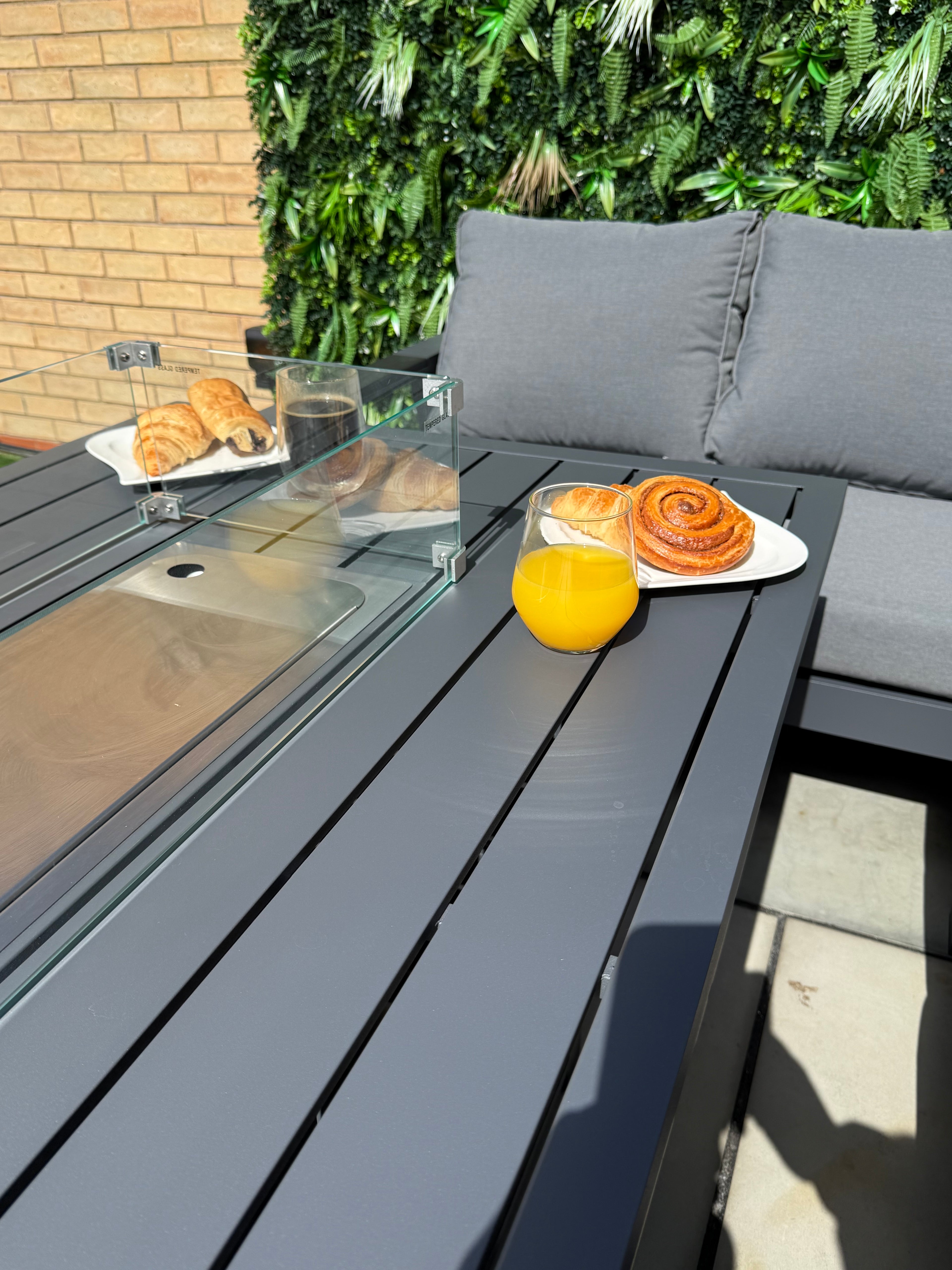The Meadow 🌿 5 Pcs Aluminium Dining Set Light Grey - Fire-pit Table