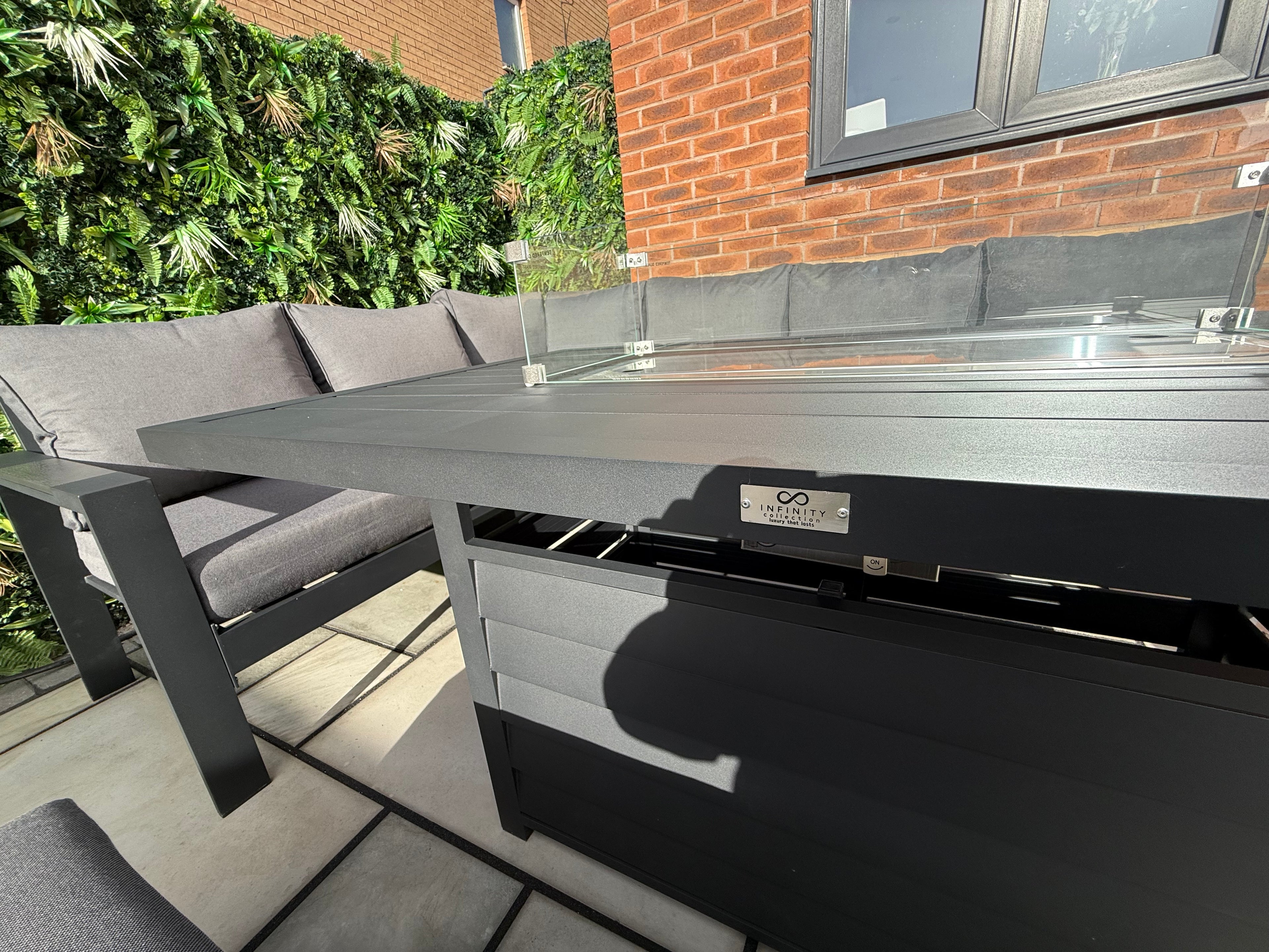 The Ivy 🌿 5 Pcs Aluminium Corner Dining Set Black - Fire-pit Table
