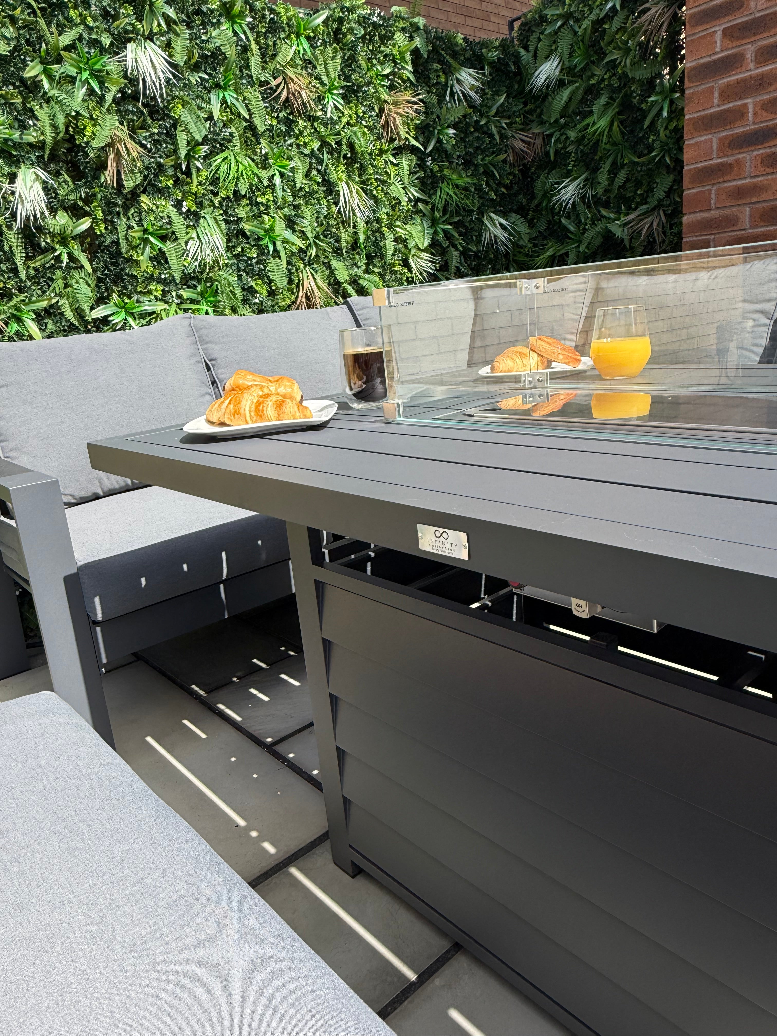 The Meadow 🌿 5 Pcs Aluminium Dining Set Light Grey - Fire-pit Table