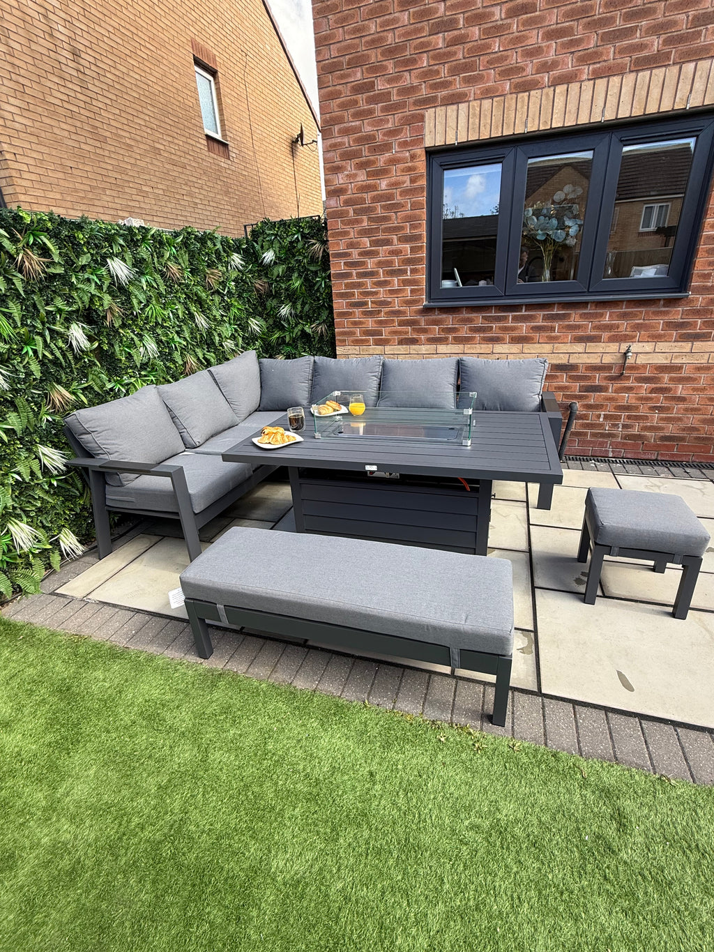 The Meadow 🌿 5 Pcs Aluminium Dining Set Light Grey - Fire-pit Table