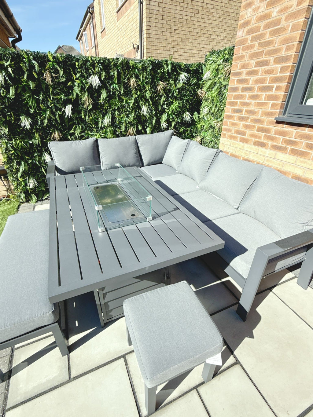 The Meadow 🌿 5 Pcs Aluminium Dining Set Light Grey - Fire-pit Table