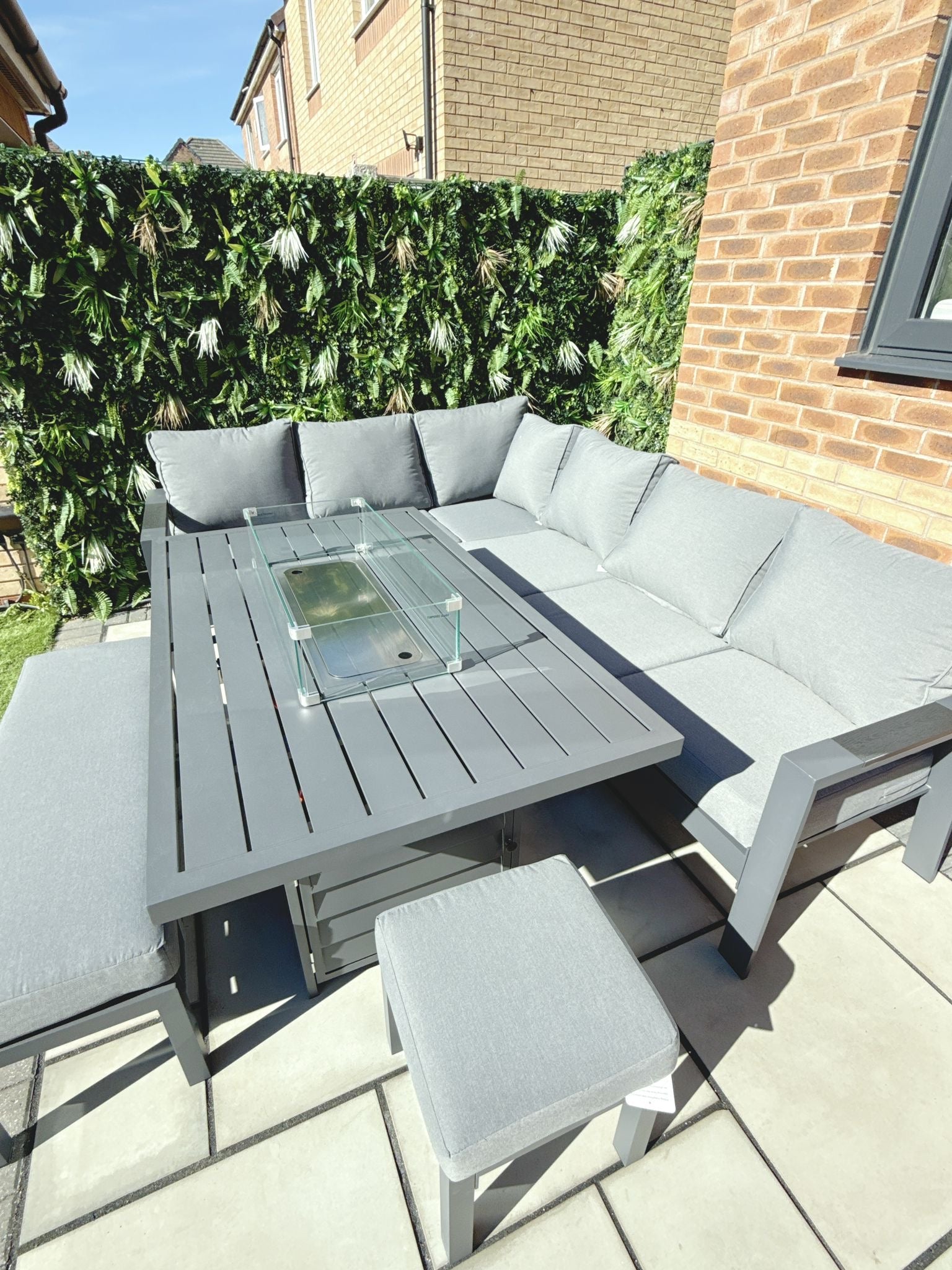 The Meadow 🌿 5 Pcs Aluminium Dining Set Light Grey - Fire-pit Table
