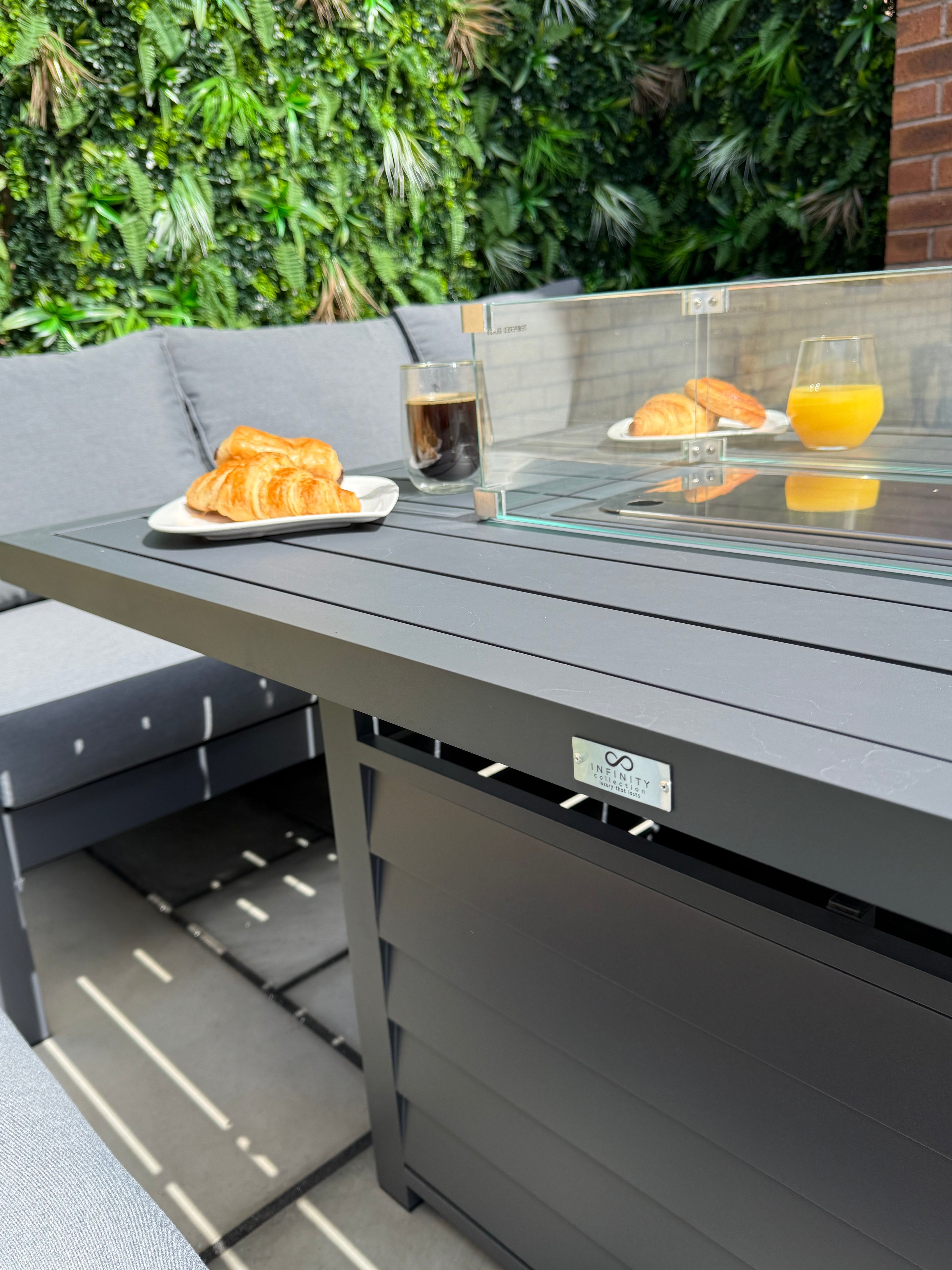 The Meadow 🌿 5 Pcs Aluminium Dining Set Light Grey - Fire-pit Table