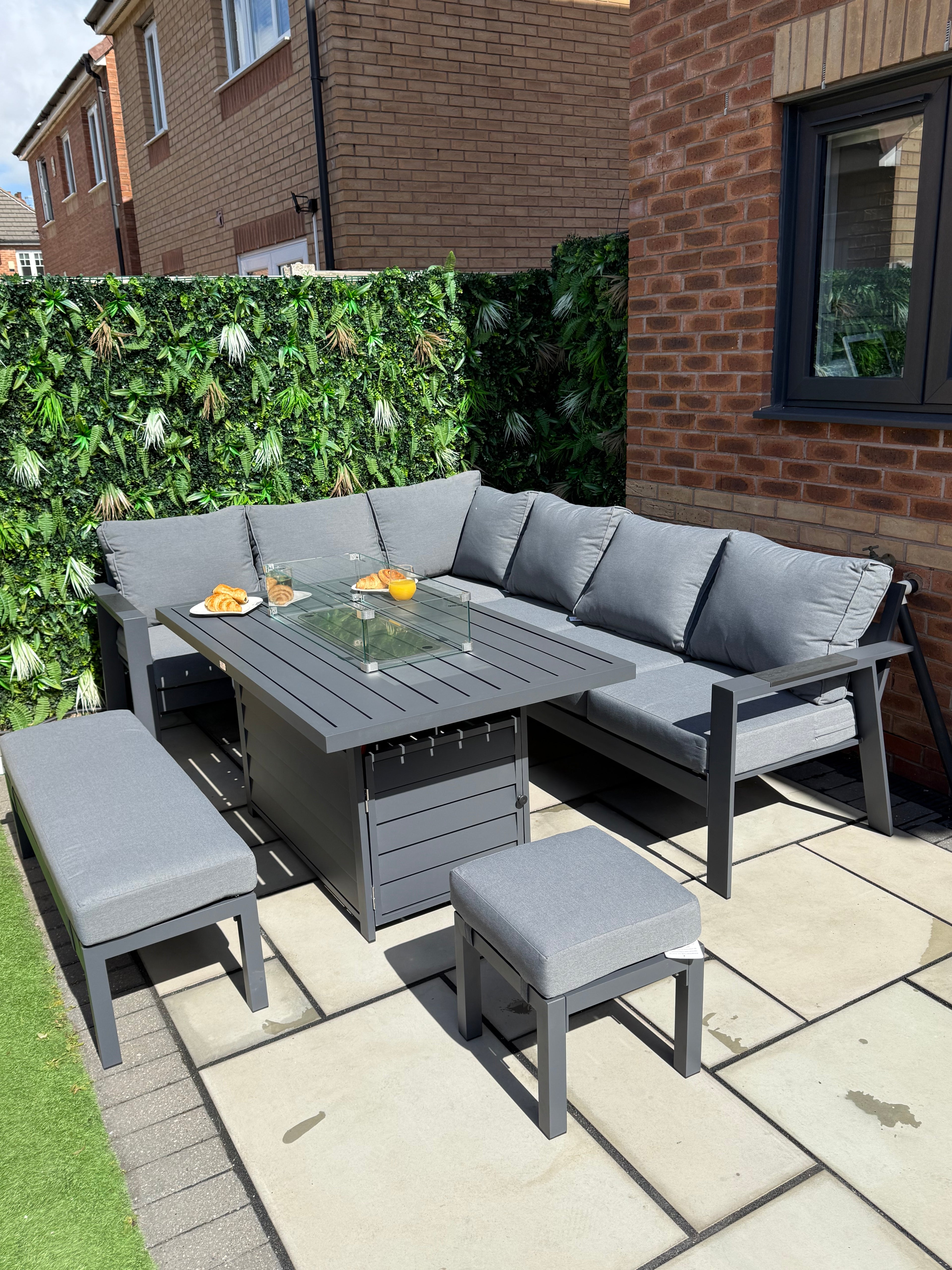The Meadow 🌿 5 Pcs Aluminium Dining Set Light Grey - Fire-pit Table