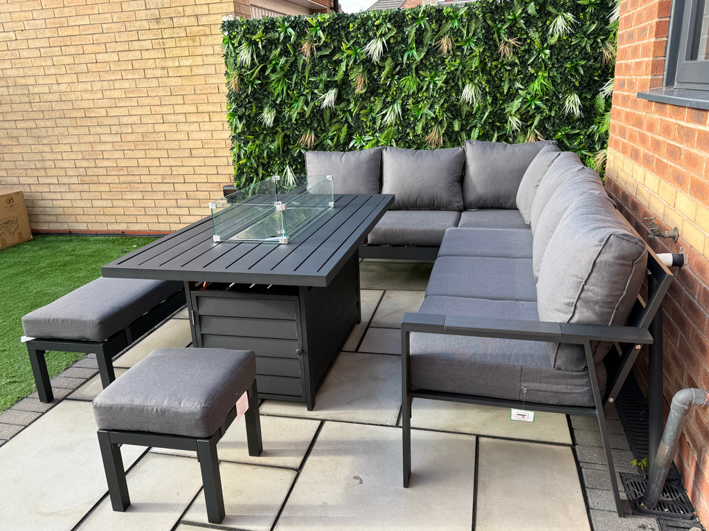 The Ivy 🌿 5 Pcs Aluminium Corner Dining Set Black - Fire-pit Table