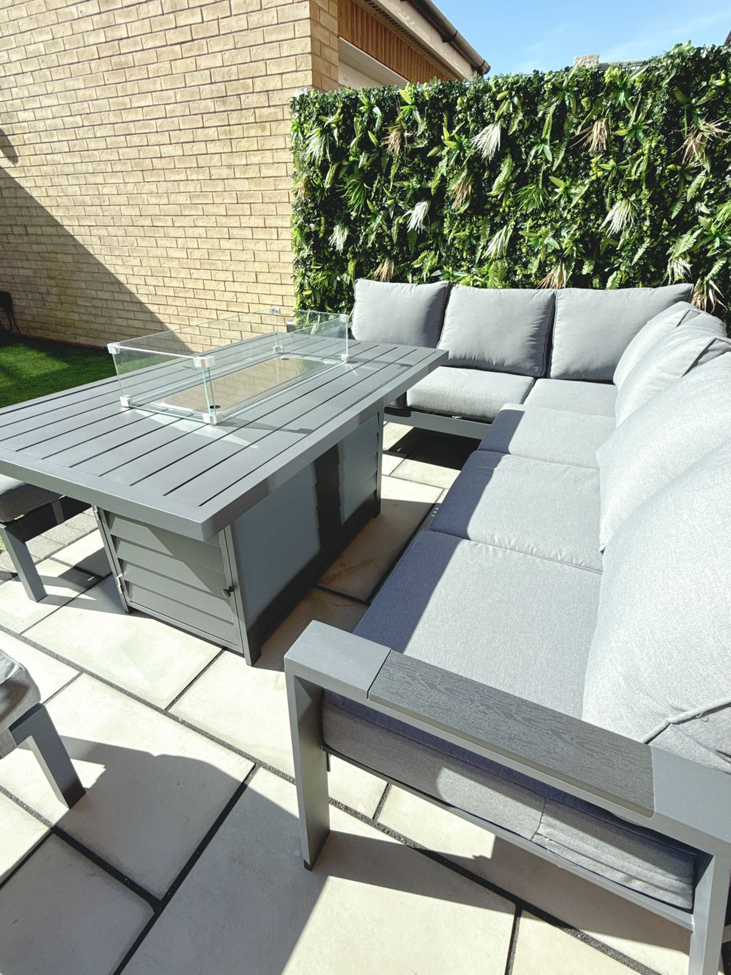 The Meadow 🌿 5 Pcs Aluminium Dining Set Light Grey - Fire-pit Table