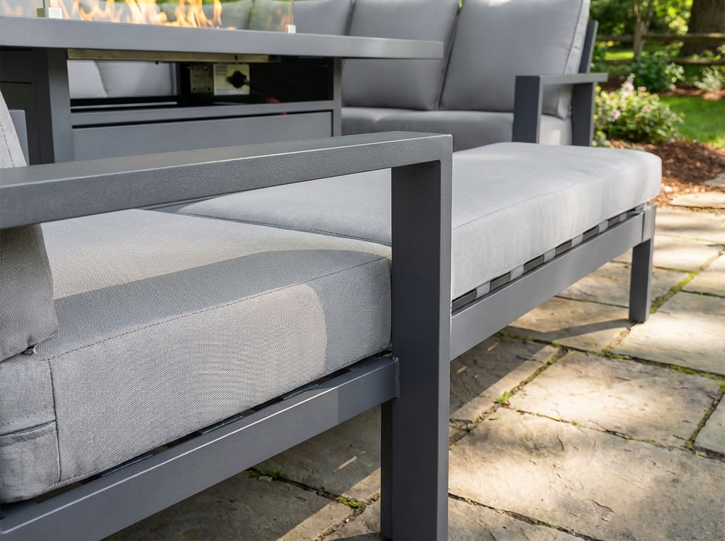 THE MEADOW 🌿 5 PCS ALUMINUM DINING SET LIGHT GREY - FIREPIT TABLE