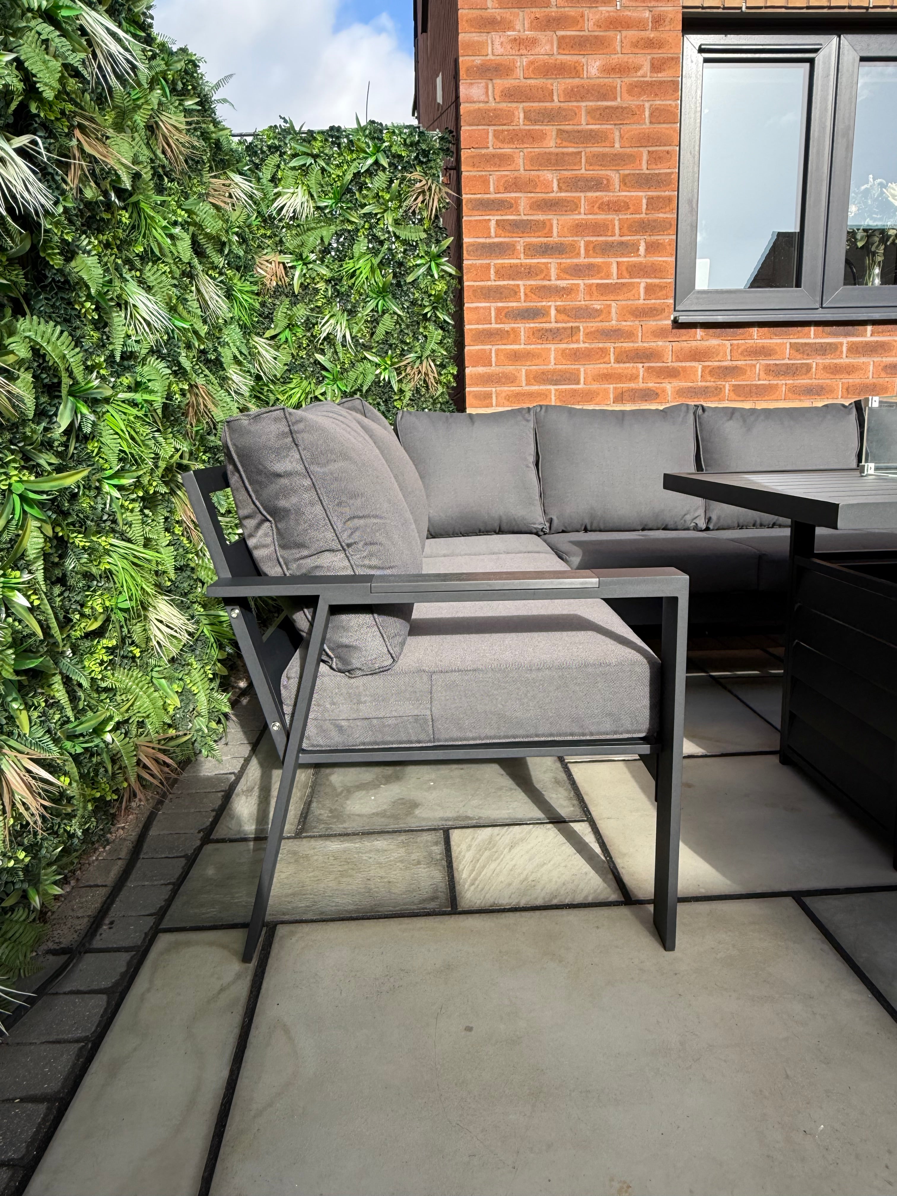 The Ivy 🌿 5 Pcs Aluminium Corner Dining Set Black - Fire-pit Table