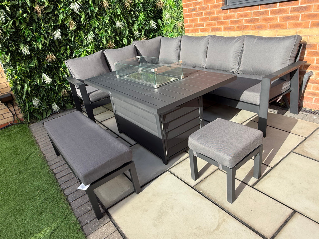 The Ivy 🌿 5 Pcs Aluminium Corner Dining Set Black - Fire-pit Table