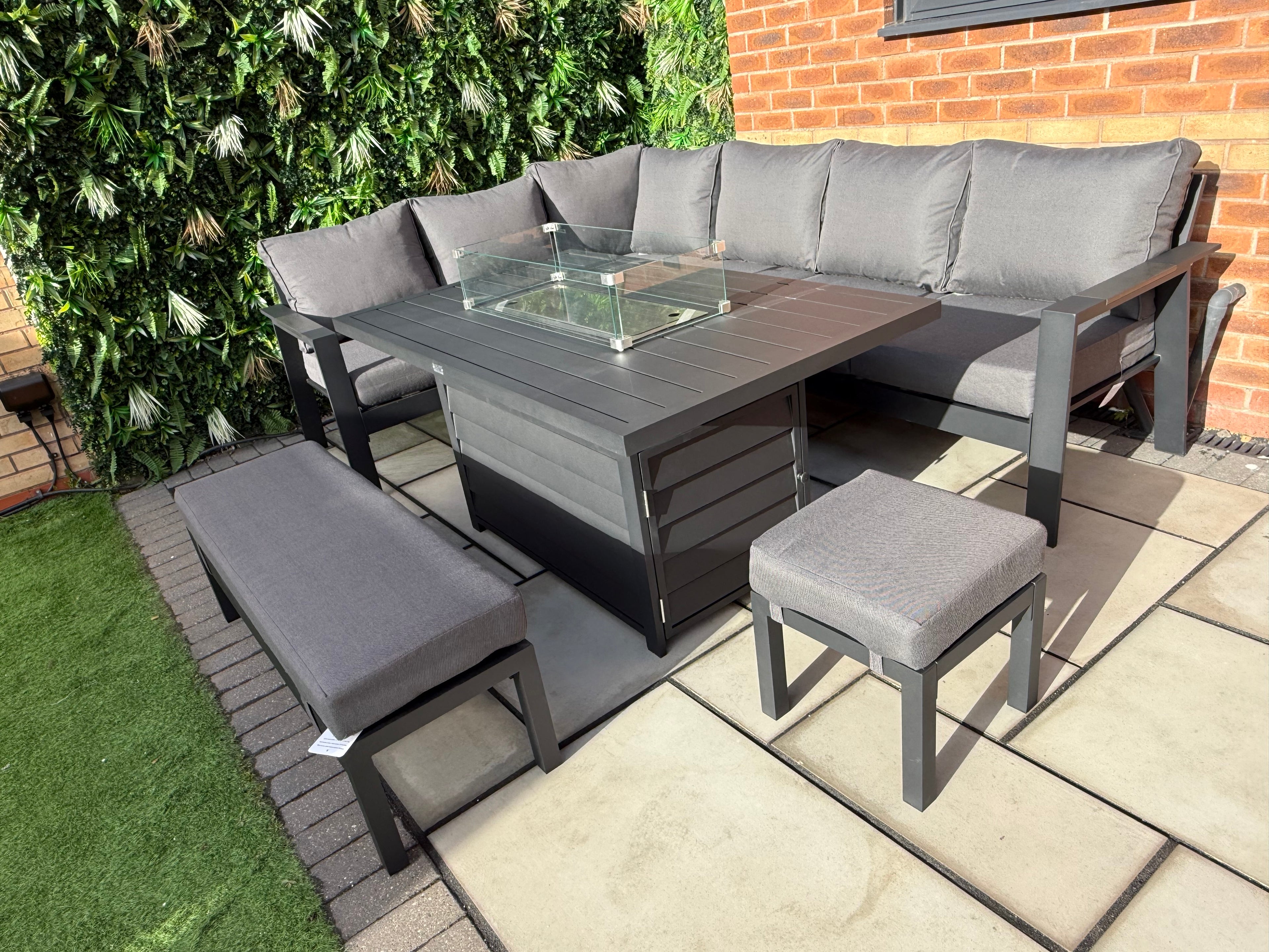 The Ivy 🌿 5 Pcs Aluminium Corner Dining Set Black - Fire-pit Table