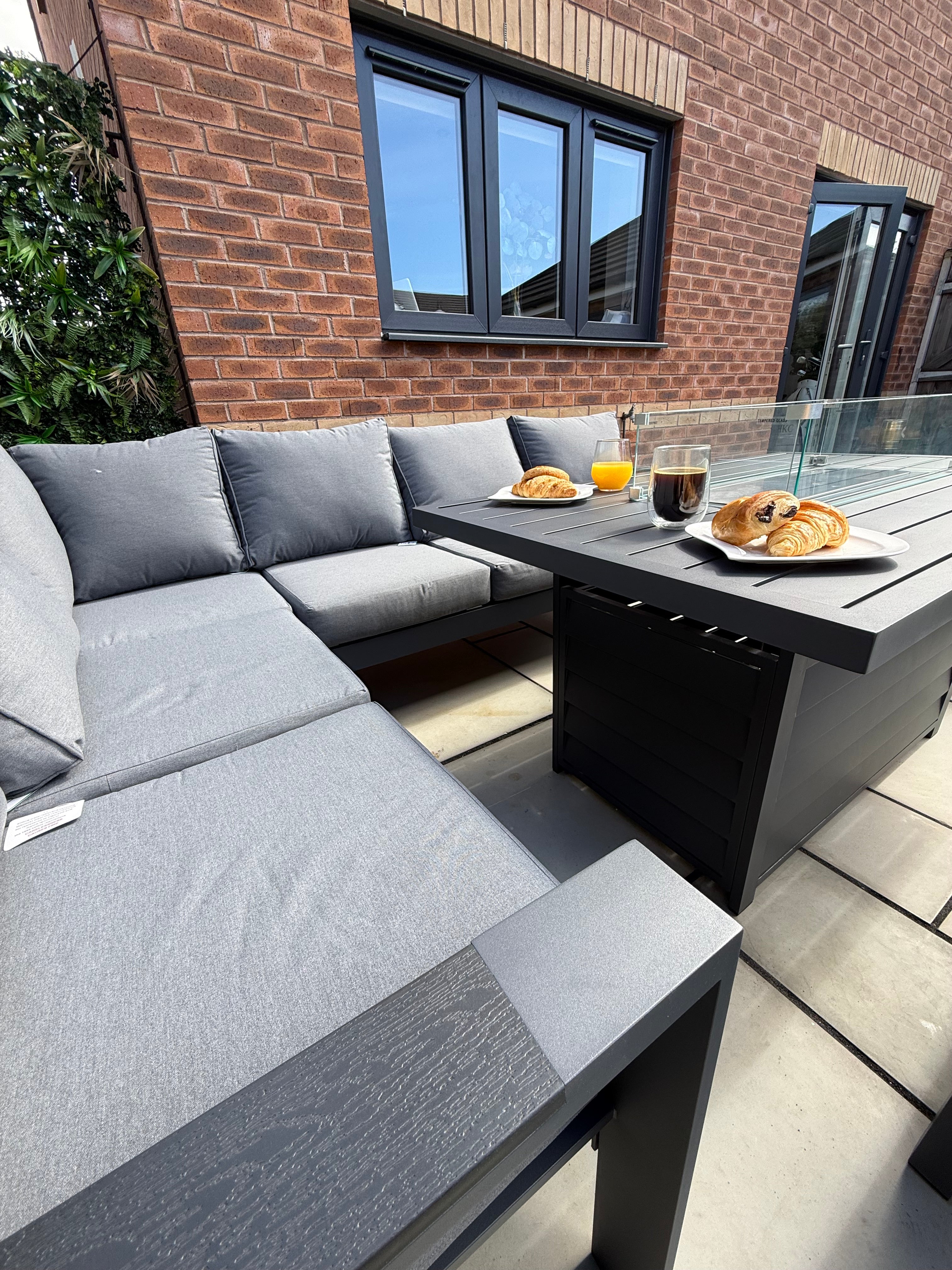 The Meadow 🌿 5 Pcs Aluminium Dining Set Light Grey - Fire-pit Table