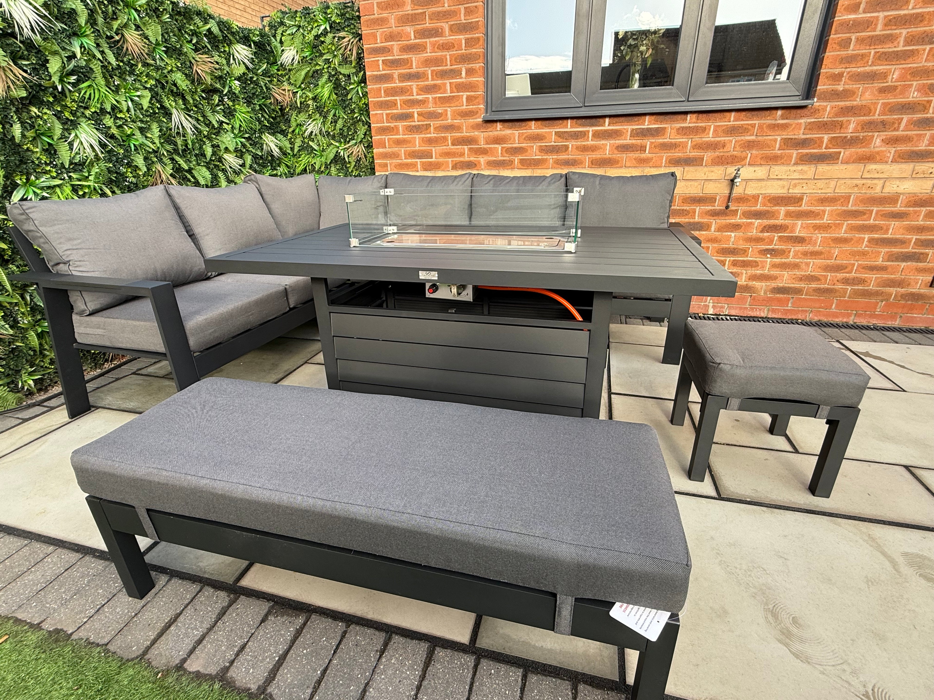 The Ivy 🌿 5 Pcs Aluminium Corner Dining Set Black - Fire-pit Table