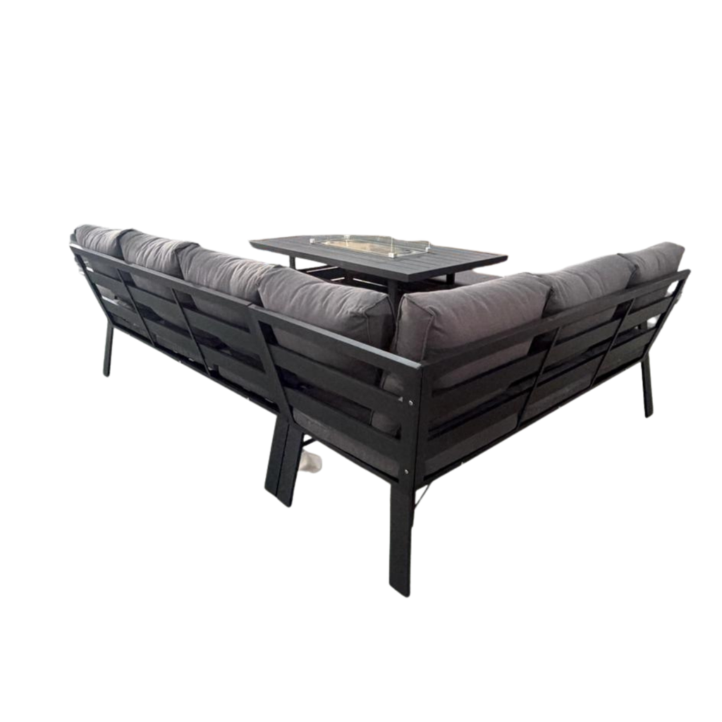 THE IVY 🌿 5 PC ALUMINUM CORNER DINING SET BLACK - FIREPIT TABLE