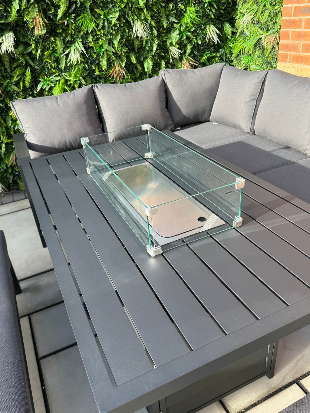 The Ivy 🌿 5 Pcs Aluminium Corner Dining Set Black - Fire-pit Table