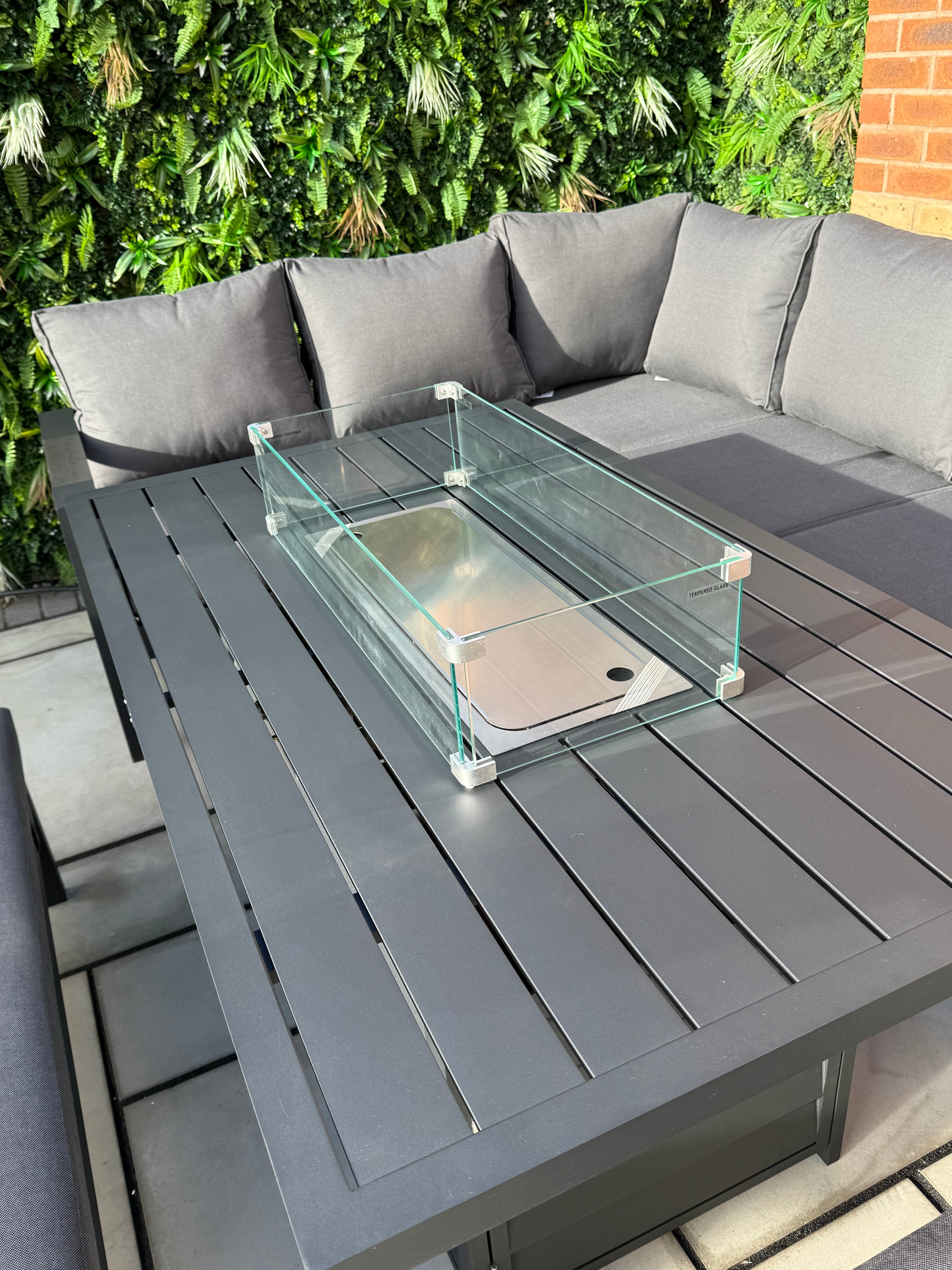 The Ivy 🌿 5 Pcs Aluminium Corner Dining Set Black - Fire-pit Table
