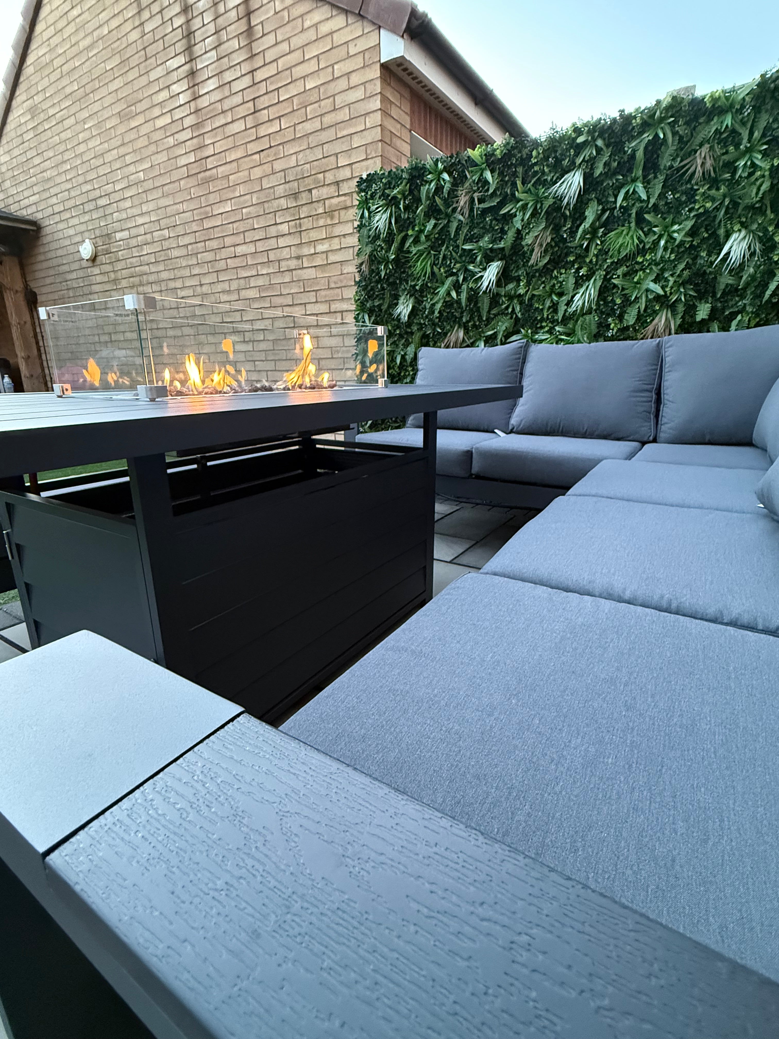 The Meadow 🌿 5 Pcs Aluminium Dining Set Light Grey - Fire-pit Table