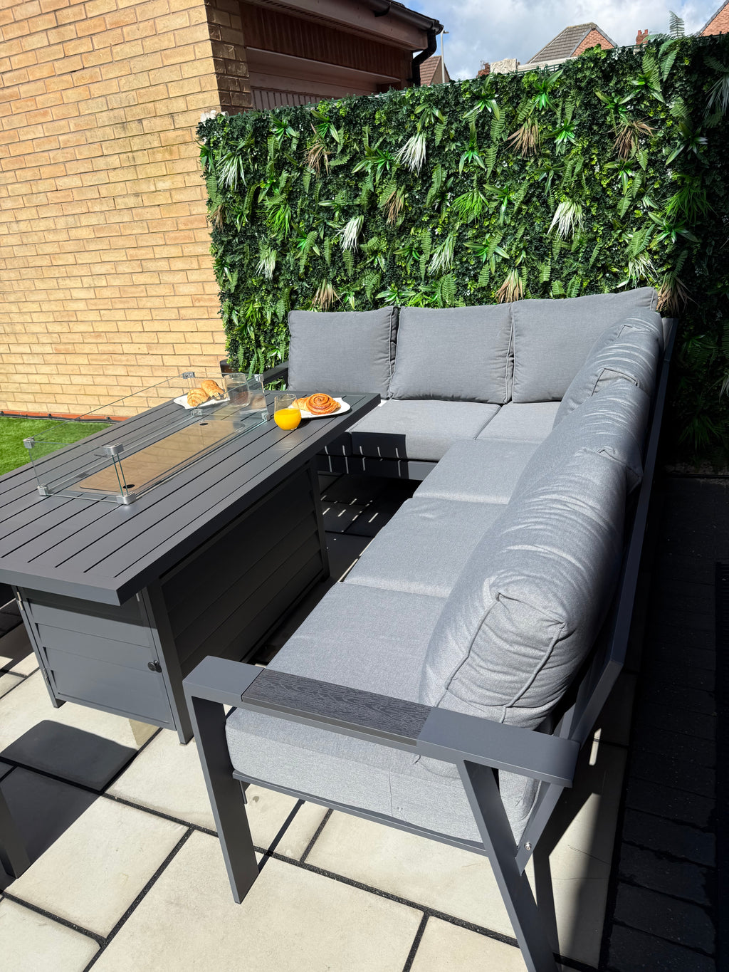 The Meadow 🌿 5 Pcs Aluminium Dining Set Light Grey - Fire-pit Table