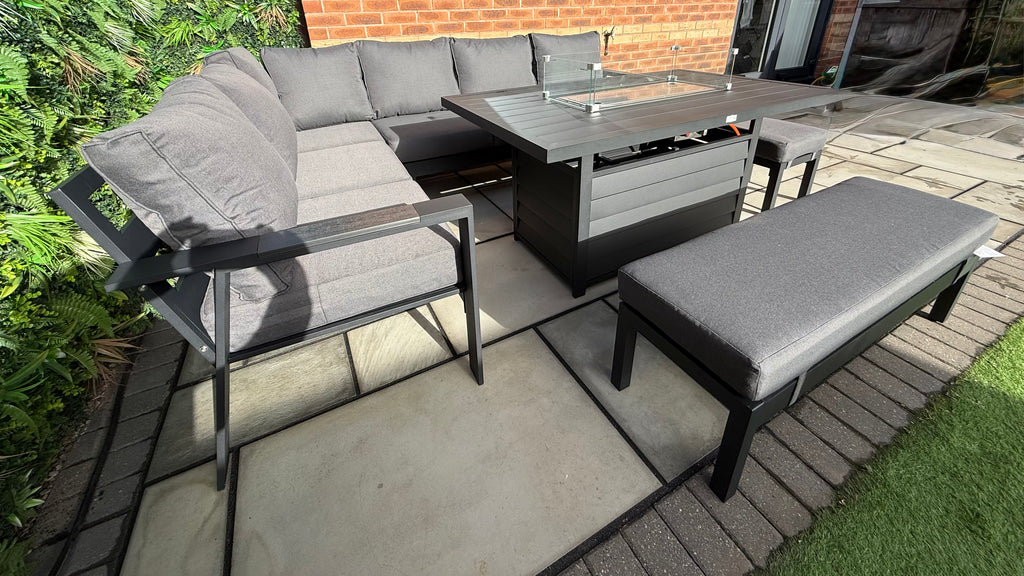 The Ivy 🌿 5 Pcs Aluminium Corner Dining Set Black - Fire-pit Table