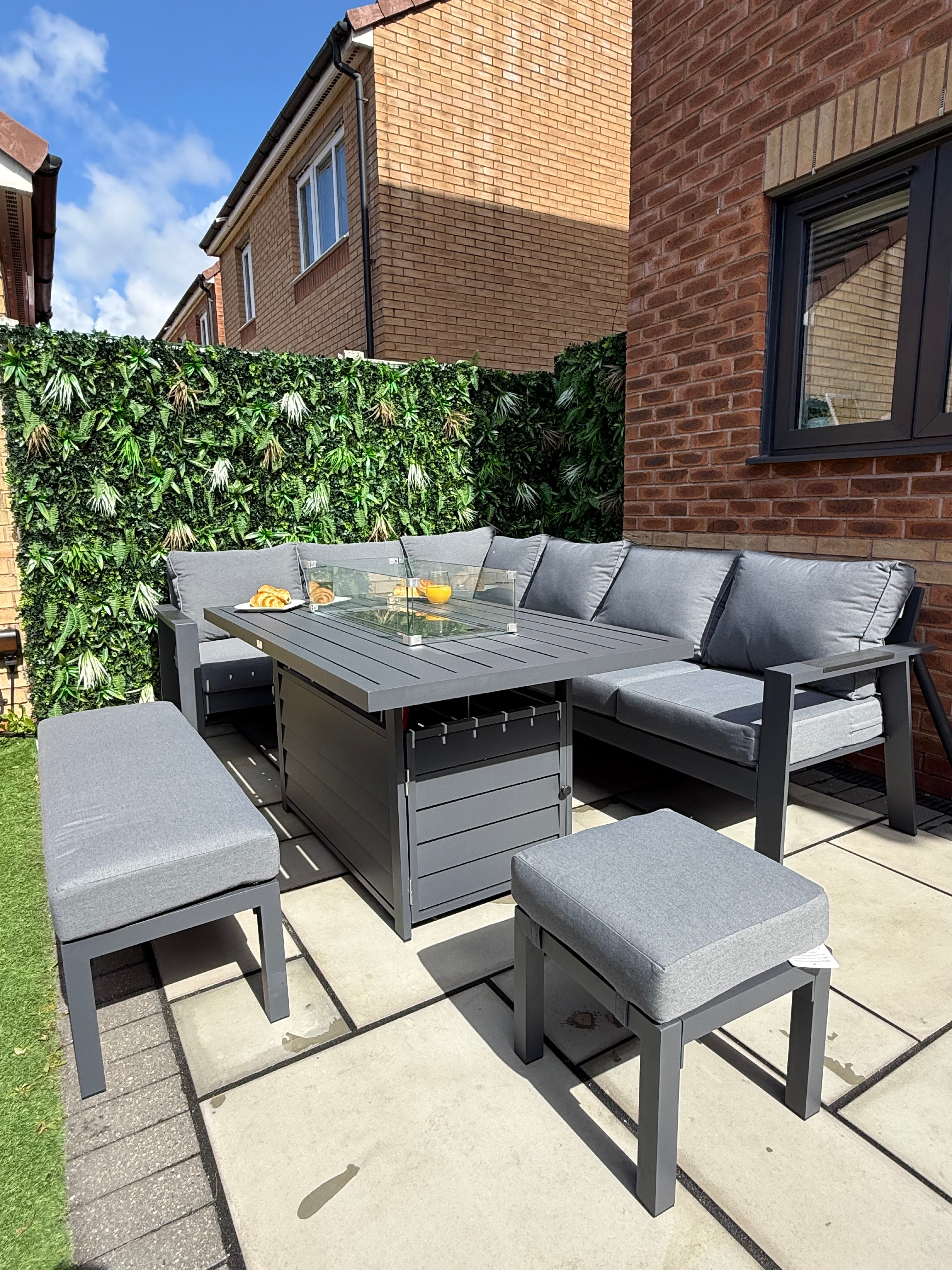The Meadow 🌿 5 Pcs Aluminium Dining Set Light Grey - Fire-pit Table