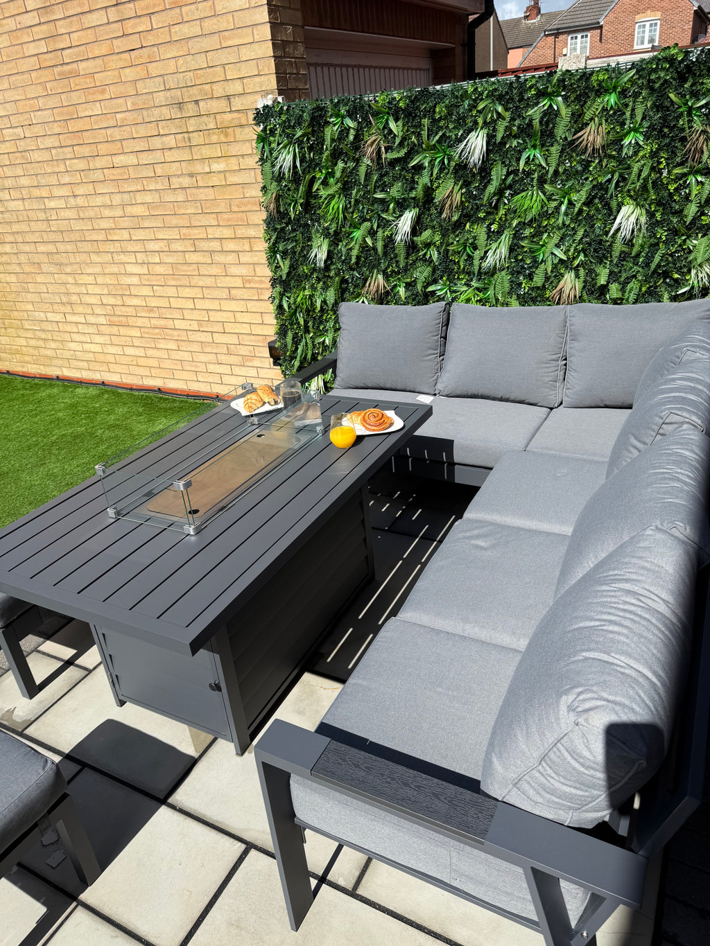The Meadow 🌿 5 Pcs Aluminium Dining Set Light Grey - Fire-pit Table
