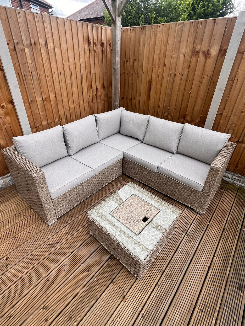 The Fern Corner Lounge Set with Ice Bucket Table – Brown/Beige