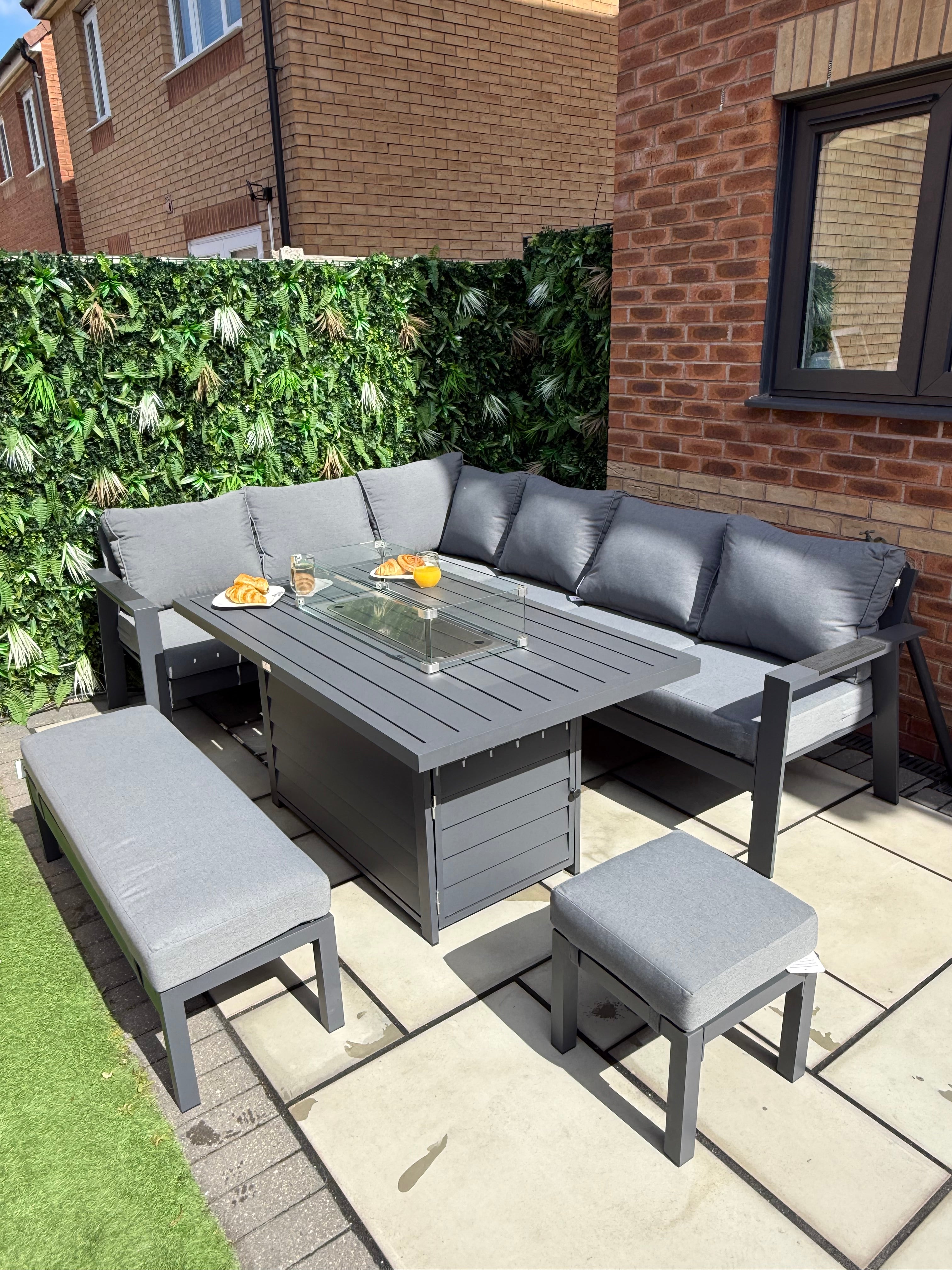 The Meadow 🌿 5 Pcs Aluminium Dining Set Light Grey - Fire-pit Table