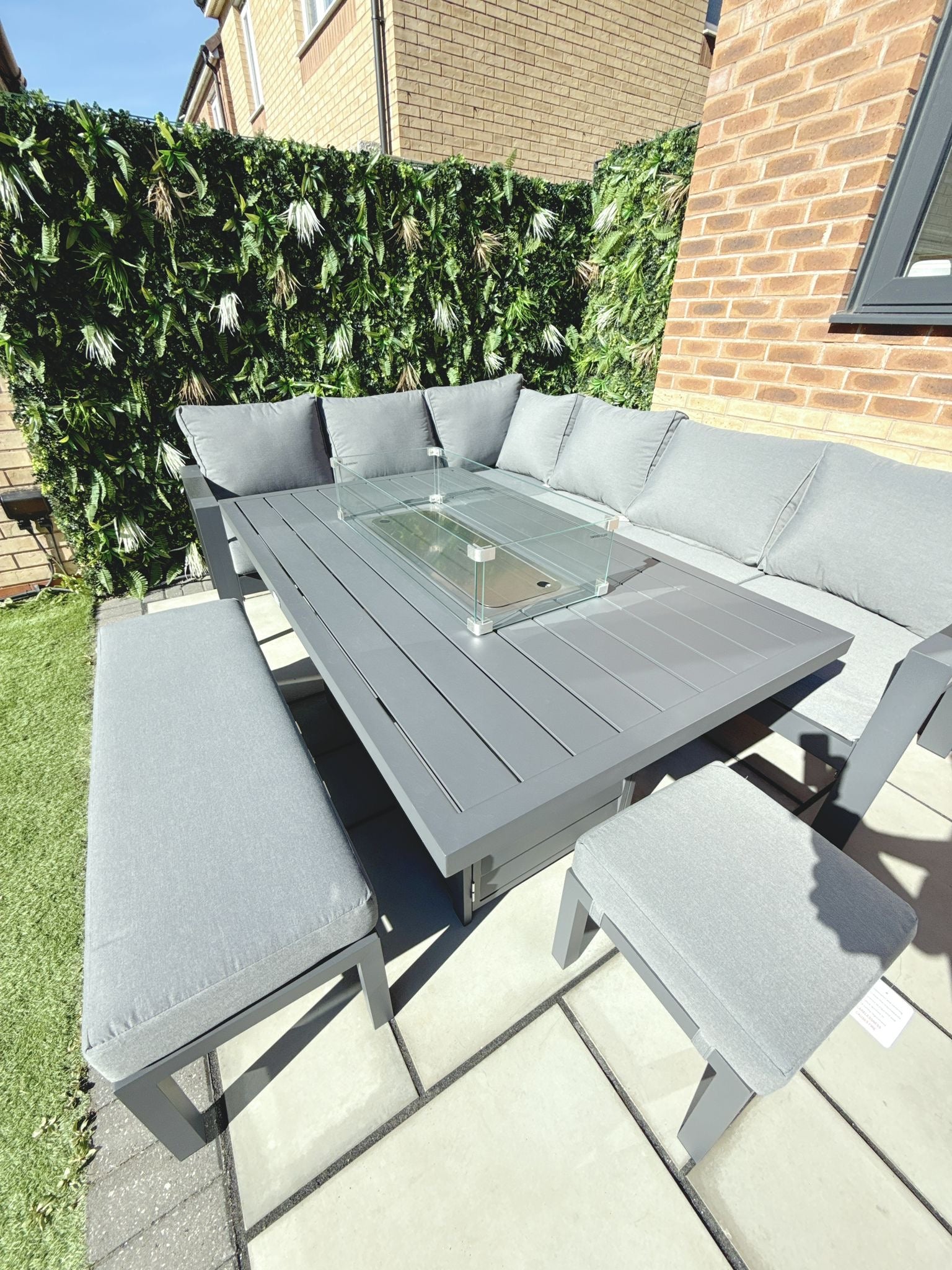 The Meadow 🌿 5 Pcs Aluminium Dining Set Light Grey - Fire-pit Table