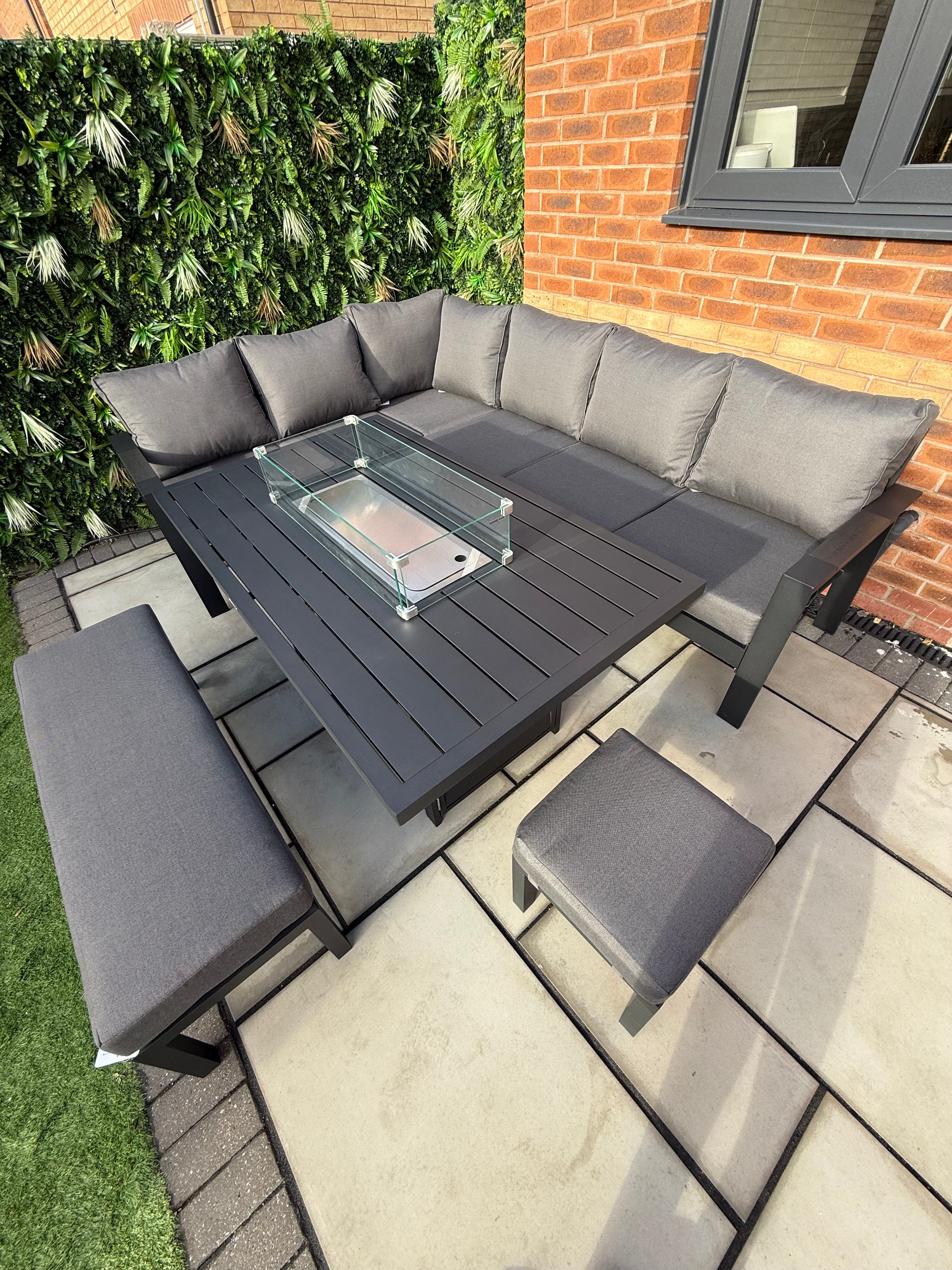 The Ivy 🌿 5 Pcs Aluminium Corner Dining Set Black - Fire-pit Table