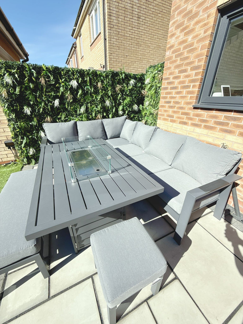 The Meadow 🌿 5 Pcs Aluminium Dining Set Light Grey - Fire-pit Table