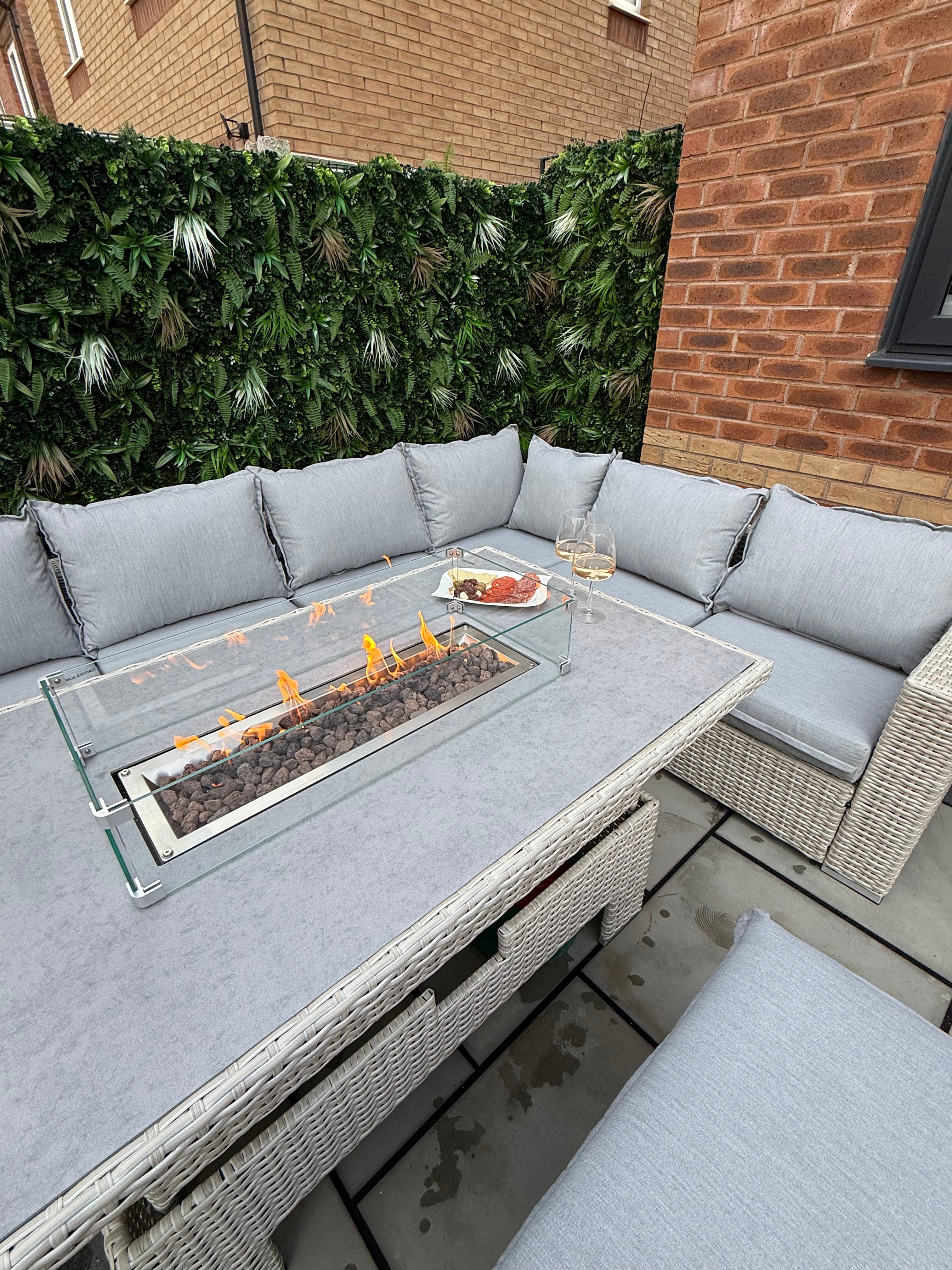 The Willow 🌿 6 Pcs Outdoor Rattan Dining Set Light Grey - Fire-pit Rise And Fall Table
