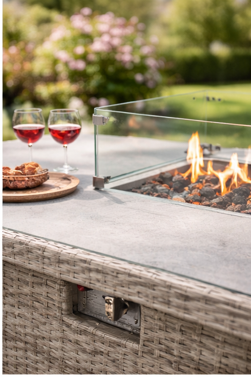 The Willow 🌿 6 Pcs Outdoor Rattan Dining Set Light Grey - Fire-pit Rise And Fall Table