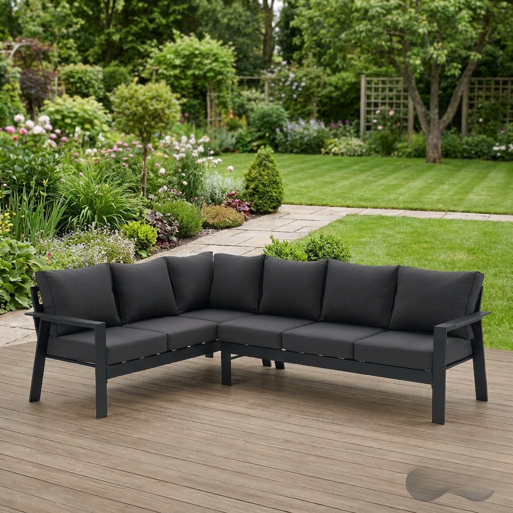 The Ivy 🌿 5 Pcs Aluminium Corner Dining Set Black - Fire-pit Table